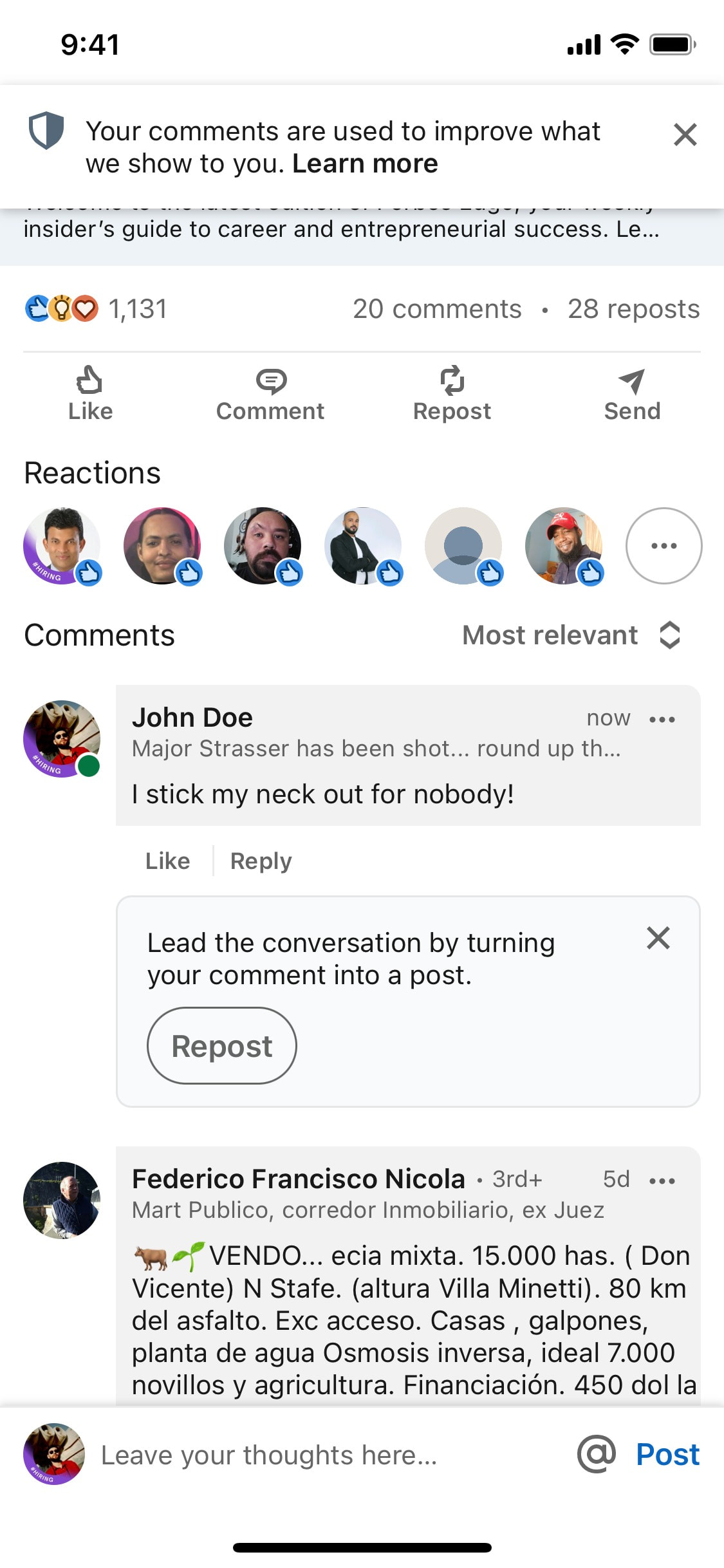 LinkedIn iOS screen 416