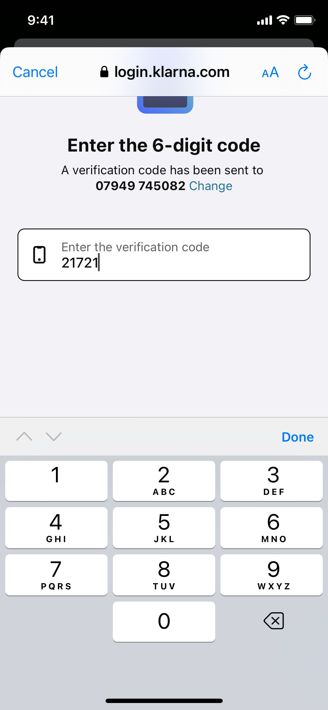 Klarna iOS screen 187