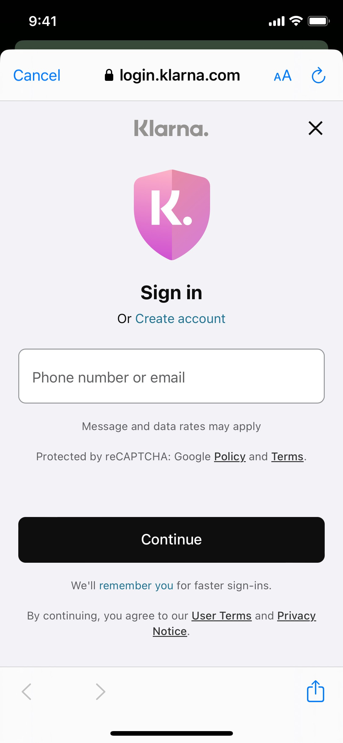 Klarna iOS screen 100