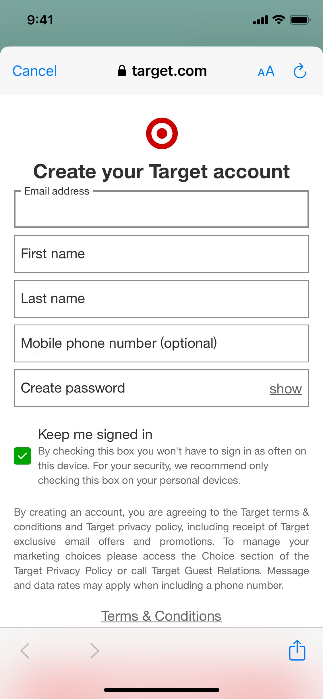 Target iOS screen 614