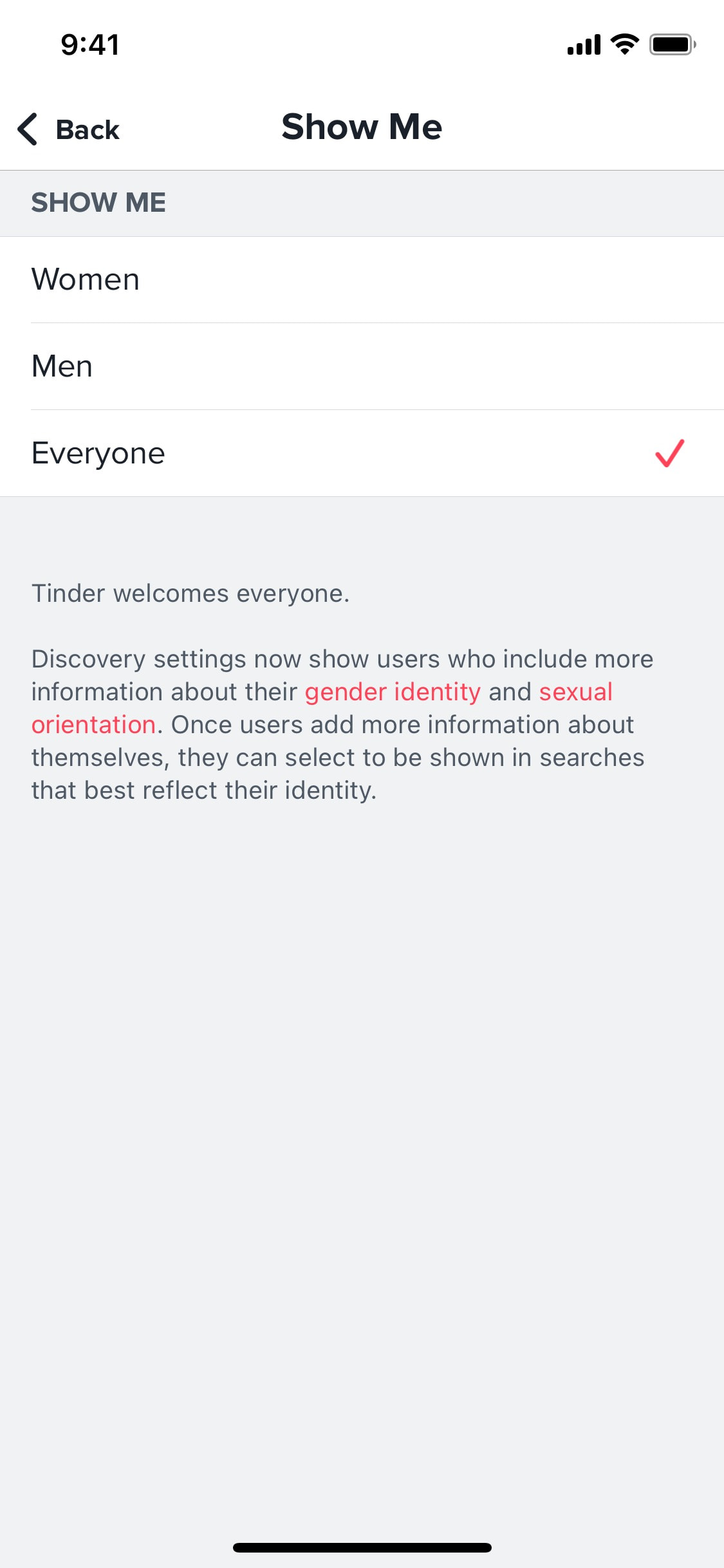 Tinder iOS screen 222