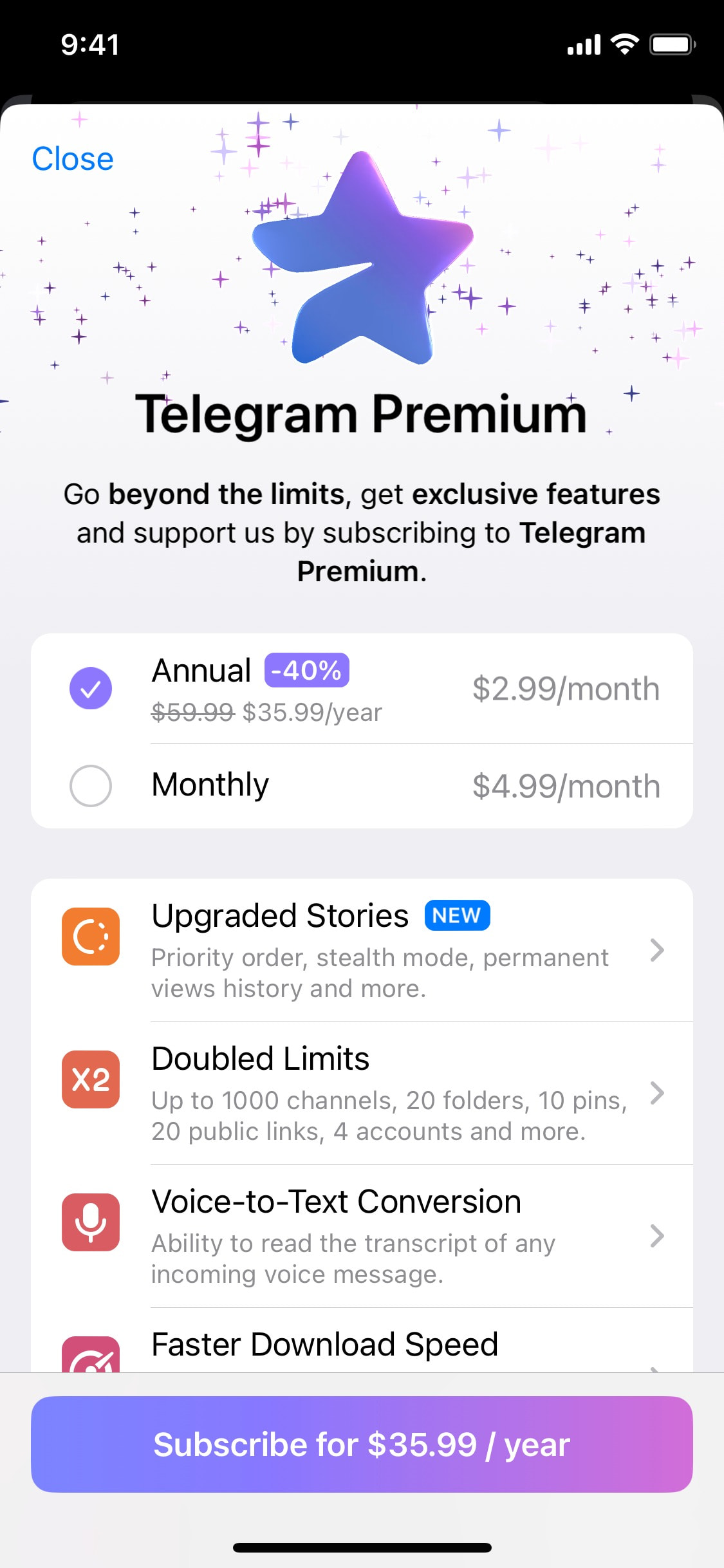 Telegram iOS screen 807