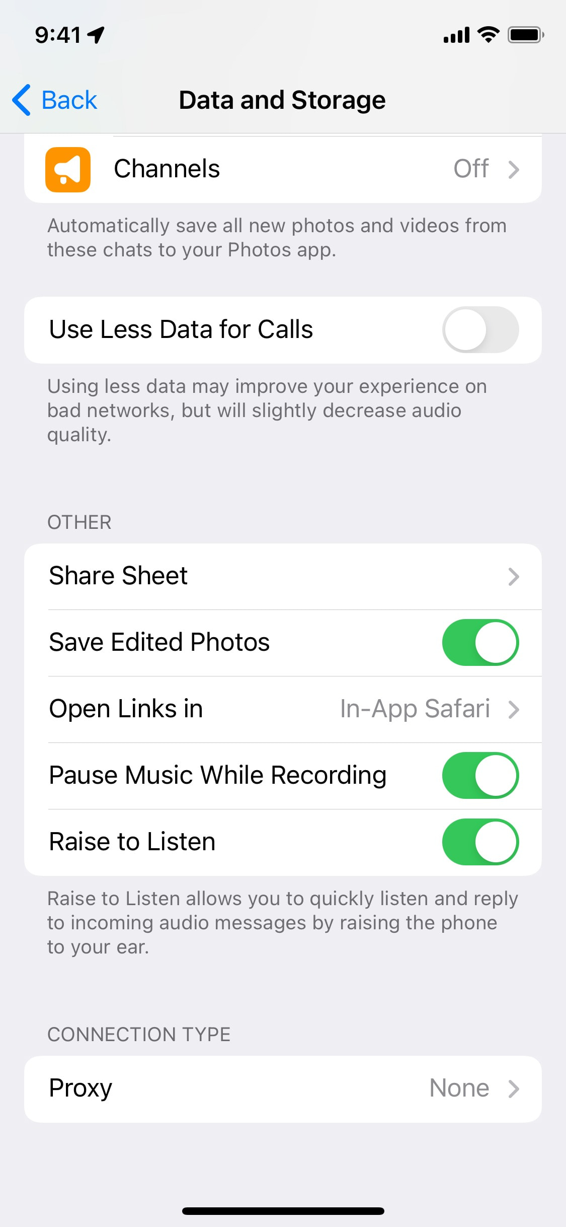Telegram iOS screen 707