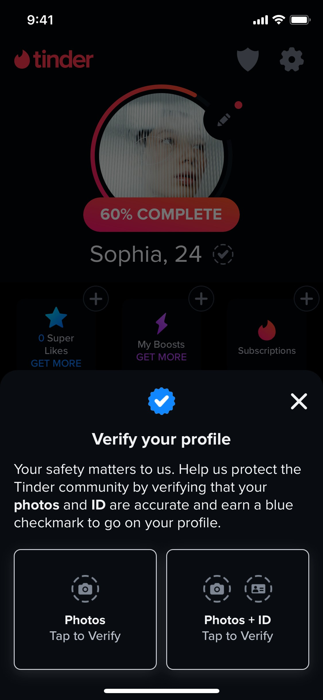 Tinder iOS screen 122