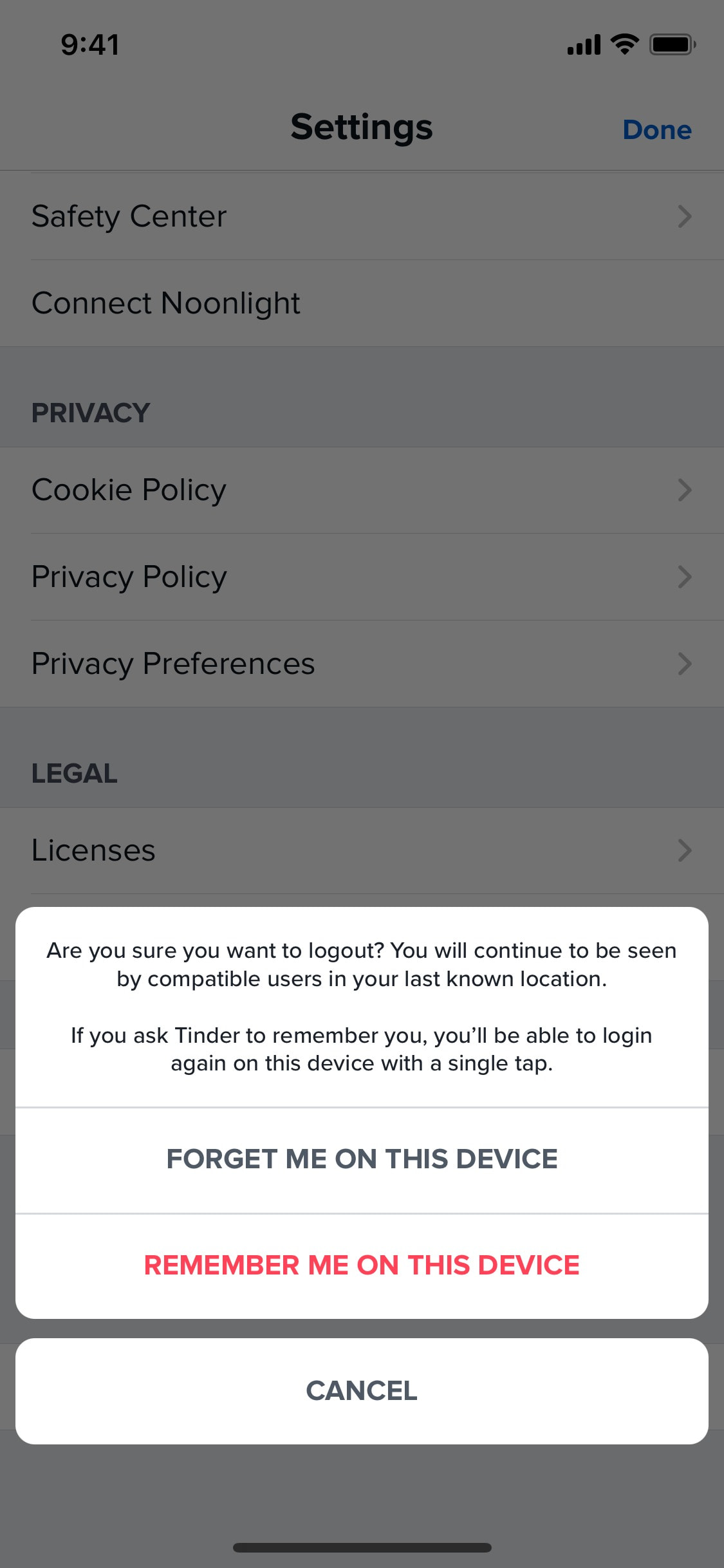 Tinder iOS screen 44