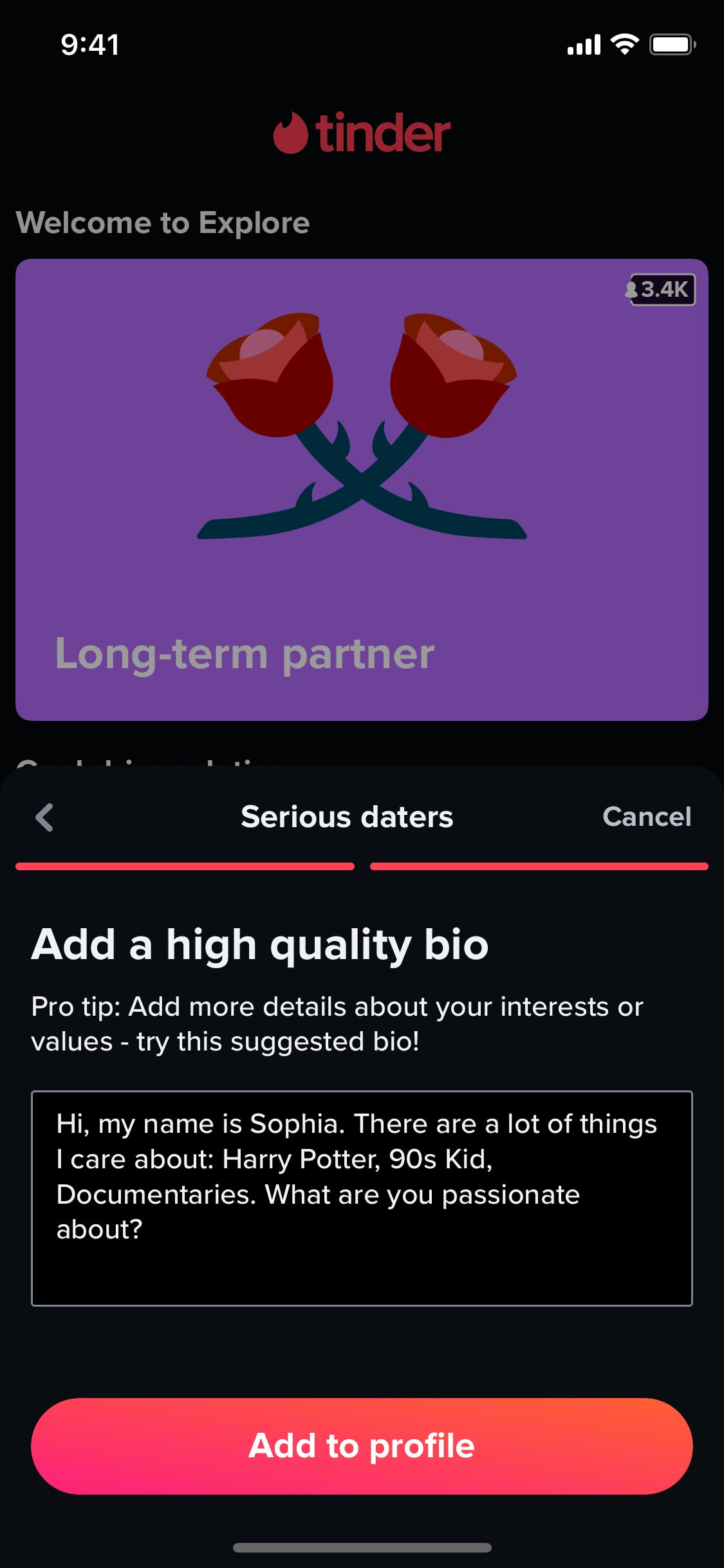 Tinder iOS screen 449
