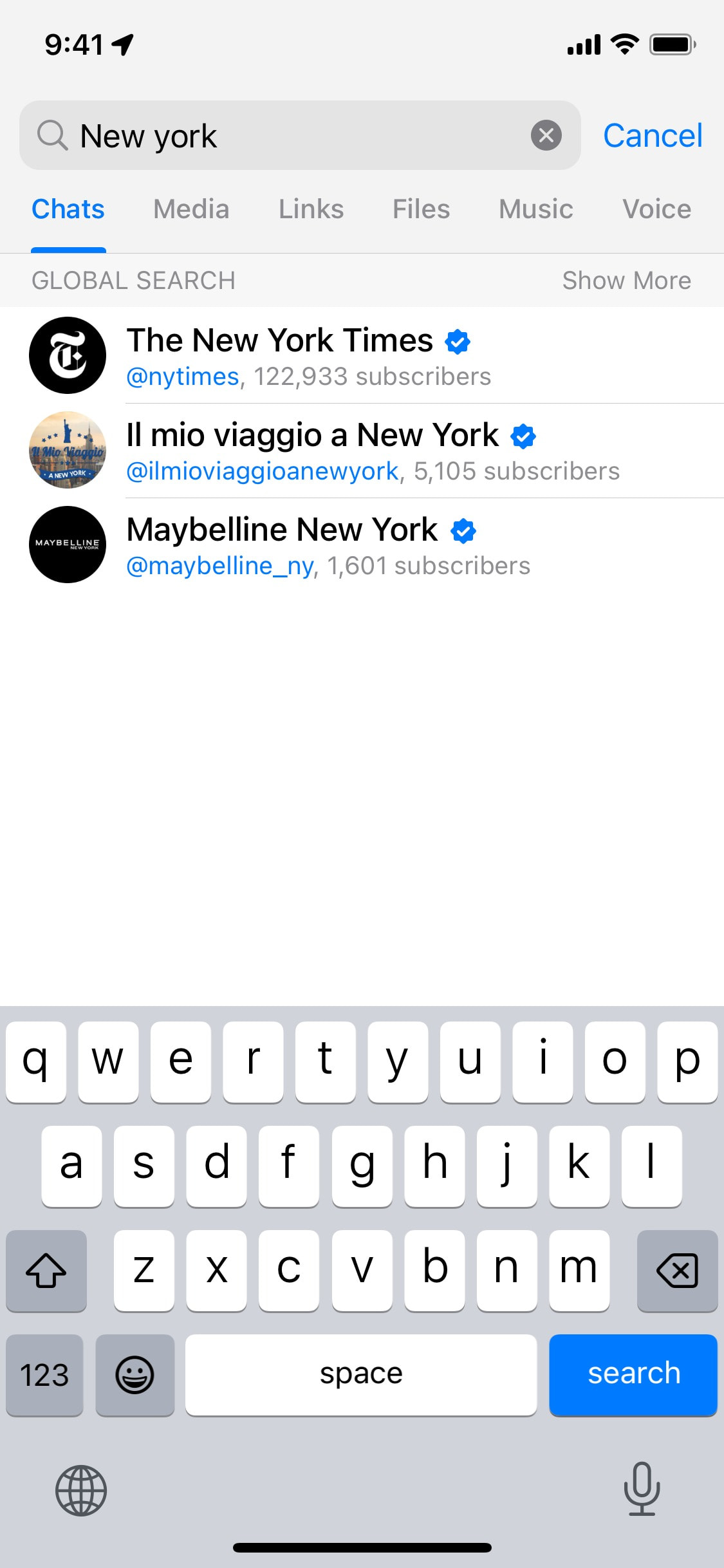Telegram iOS screen 443