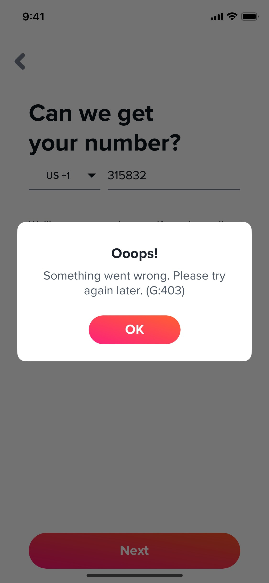 Tinder iOS screen 258
