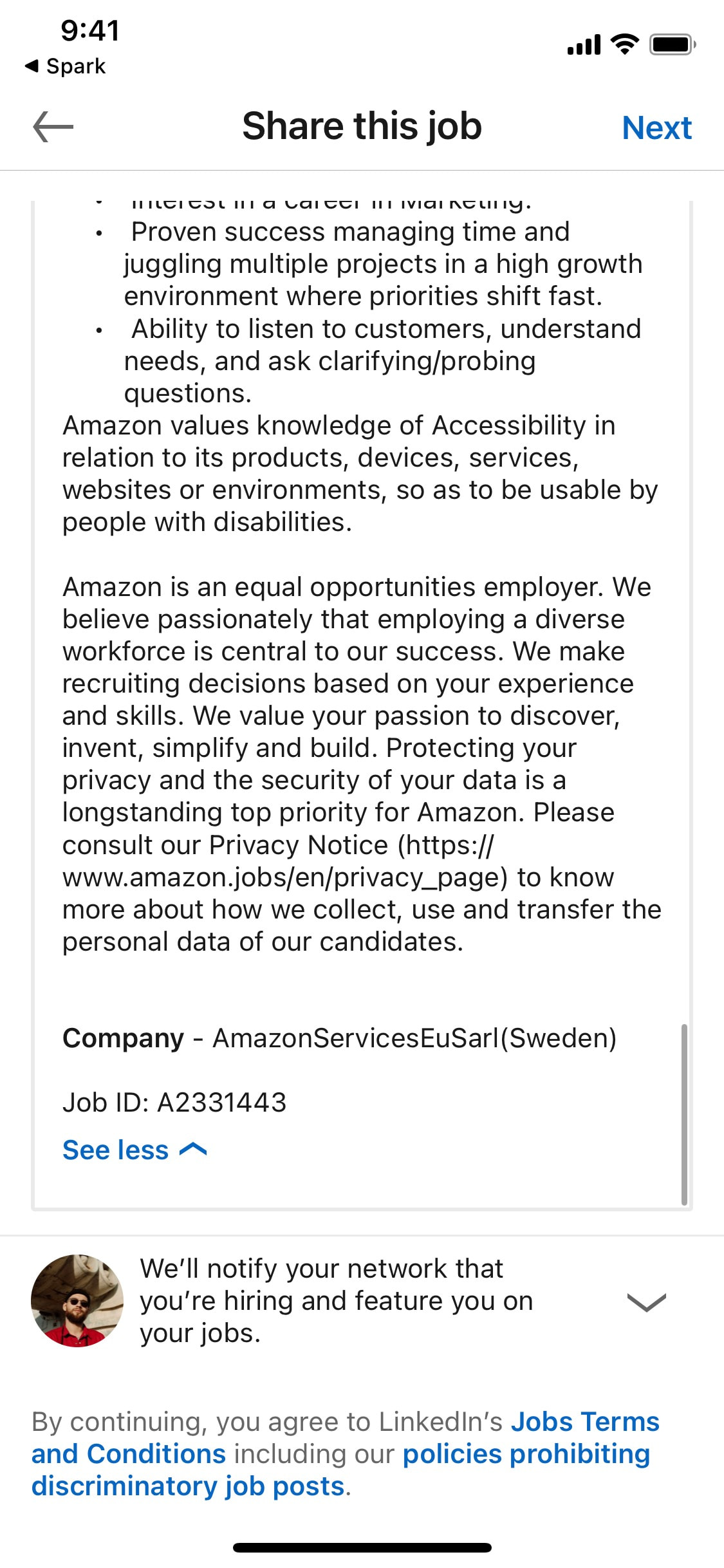 LinkedIn iOS screen 546