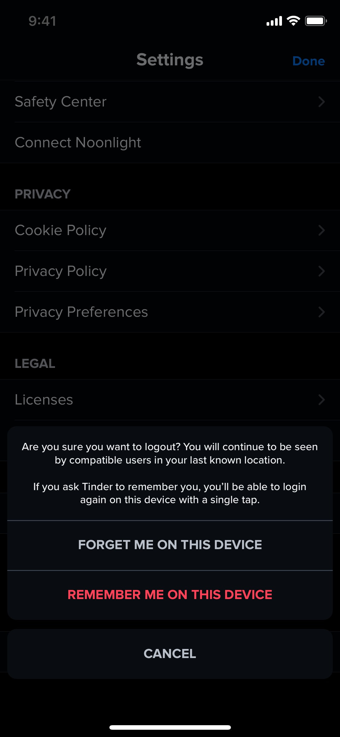 Tinder iOS screen 41