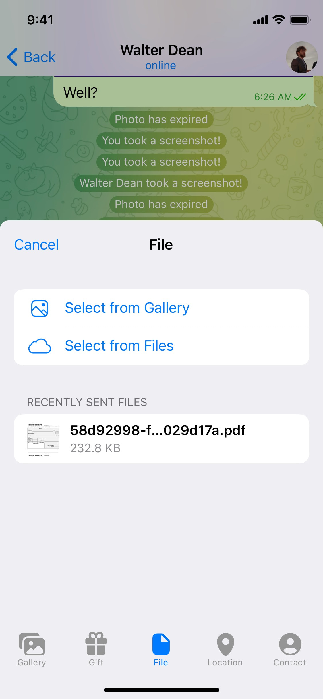 Telegram iOS screen 422