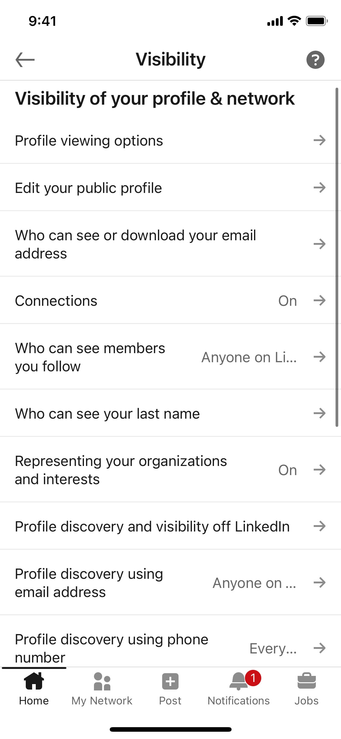LinkedIn iOS screen 325