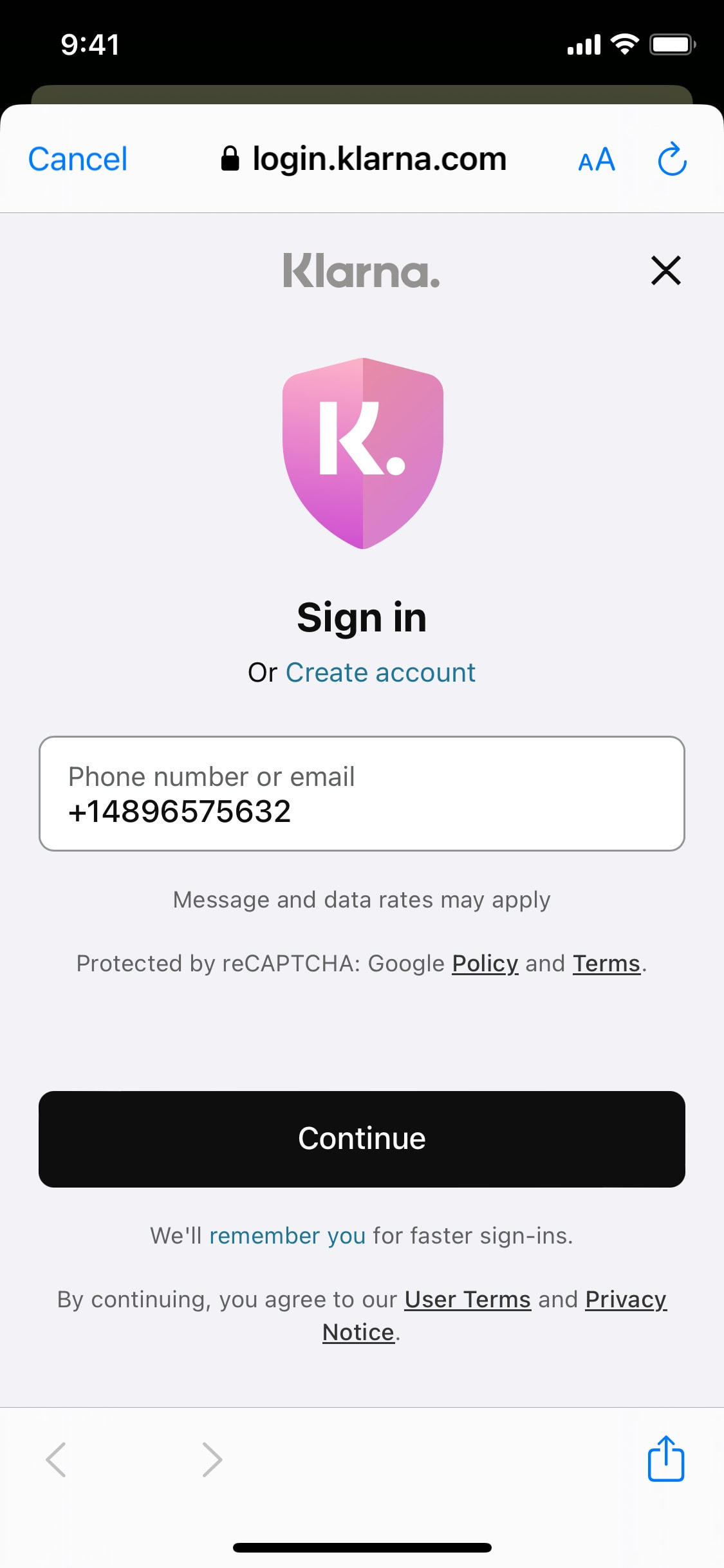 Klarna iOS screen 232