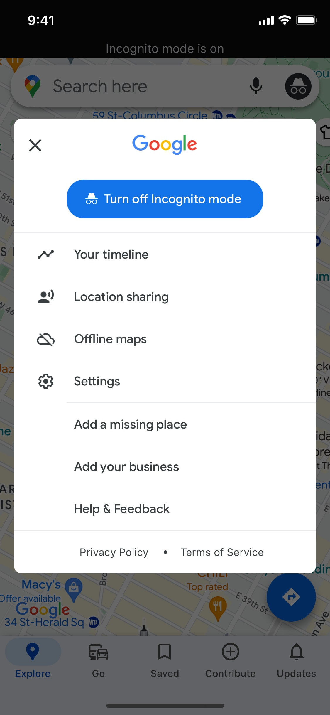 Google Maps iOS screen 636