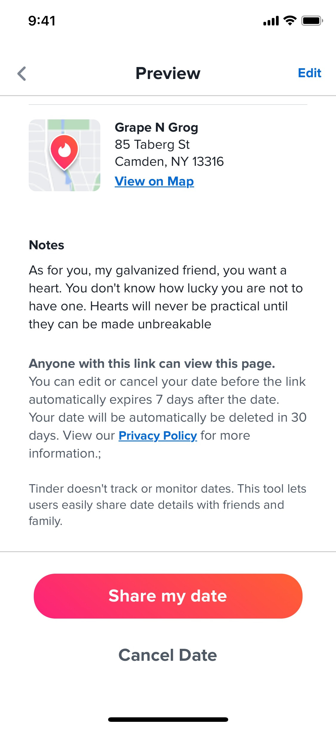 Tinder iOS screen 432