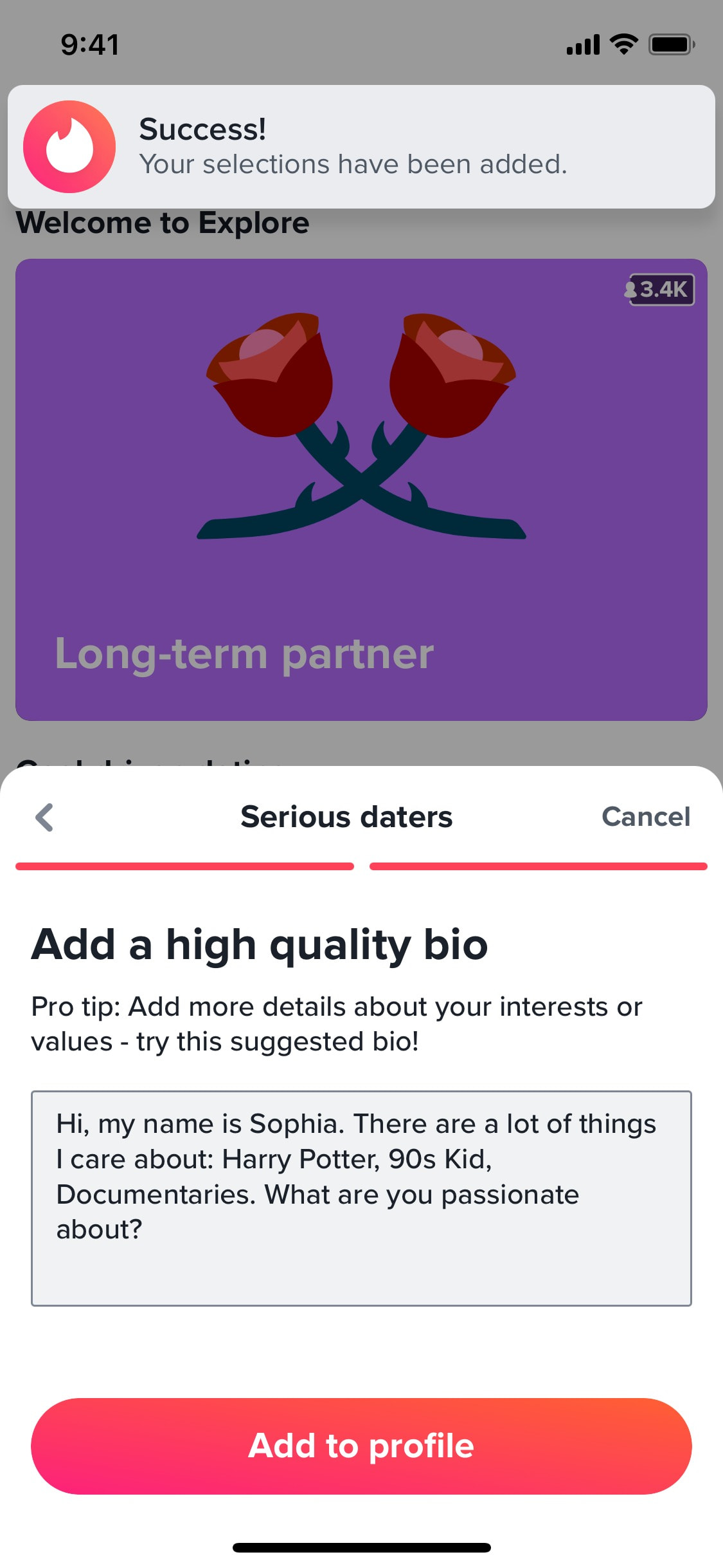 Tinder iOS screen 101