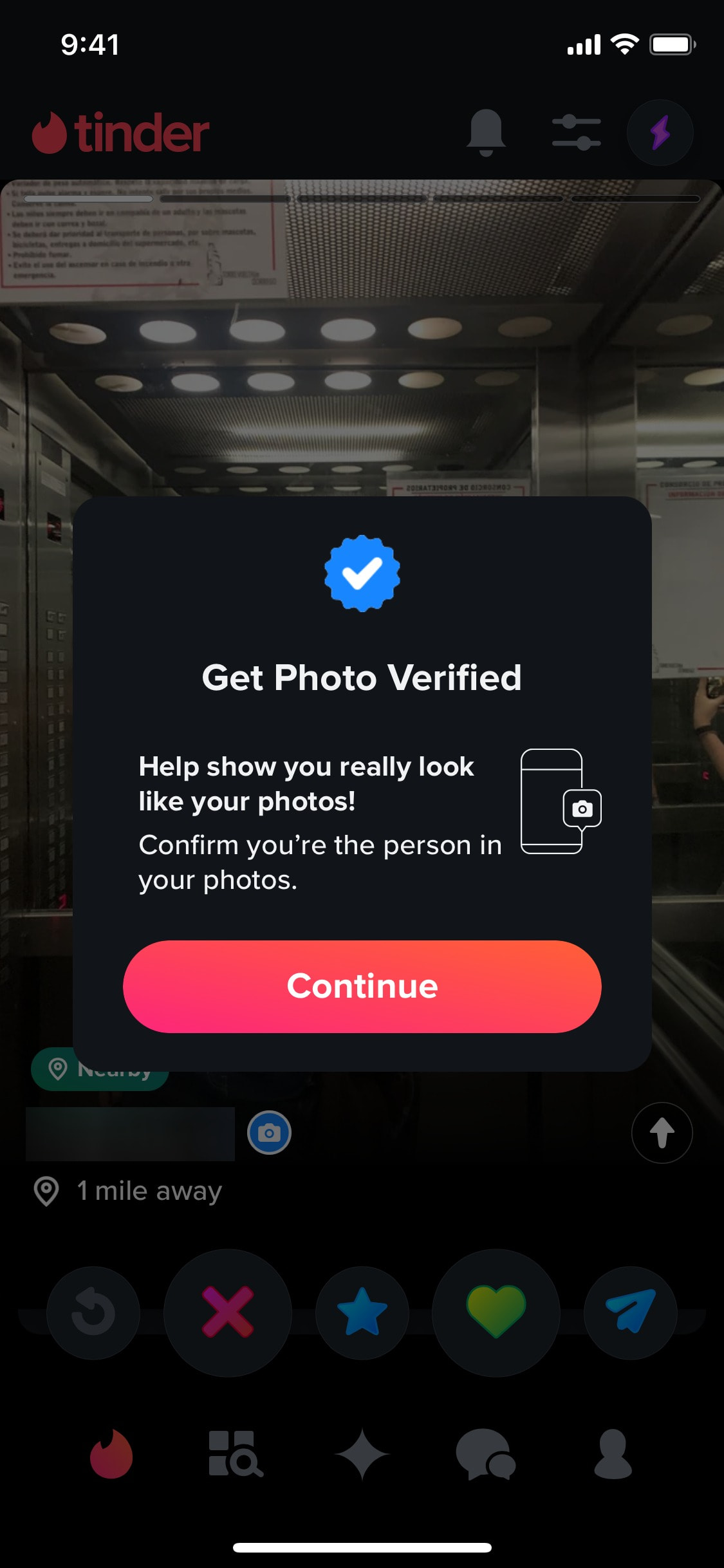 Tinder iOS screen 419