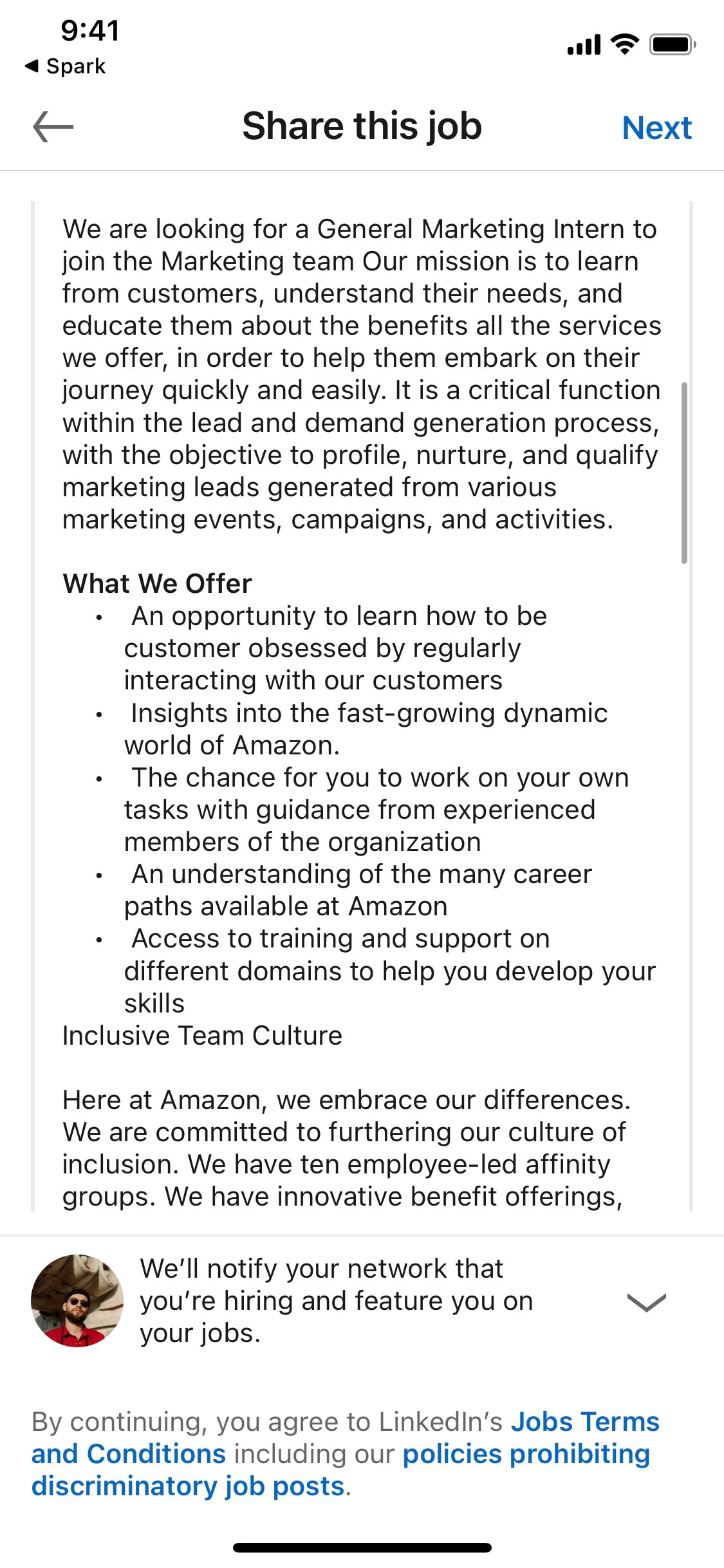 LinkedIn iOS screen 143