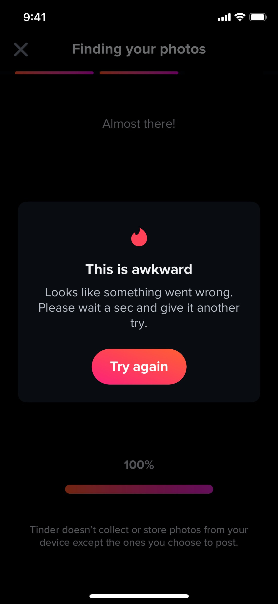 Tinder iOS screen 475