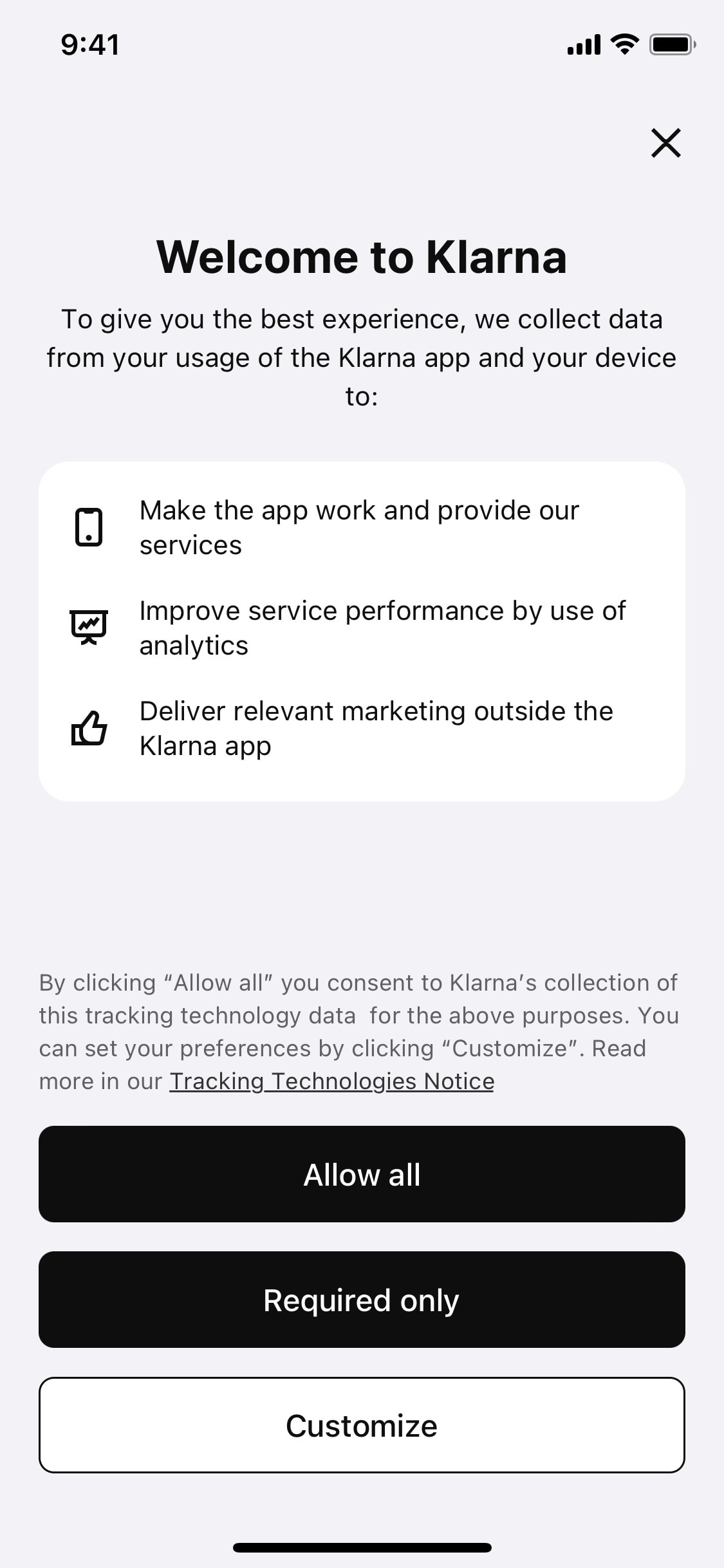 Klarna iOS screen 583