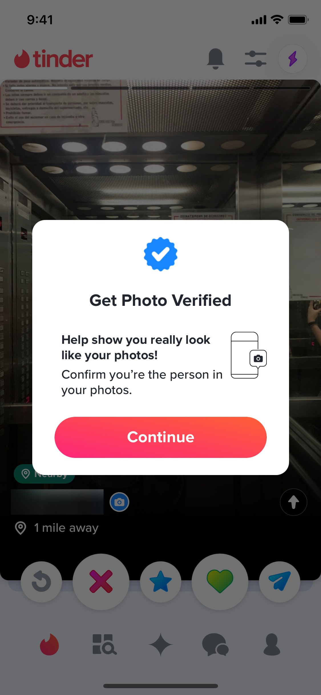 Tinder iOS screen 424