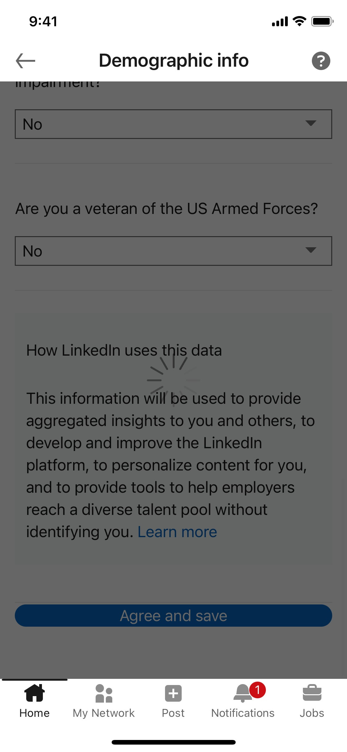 LinkedIn iOS screen 222