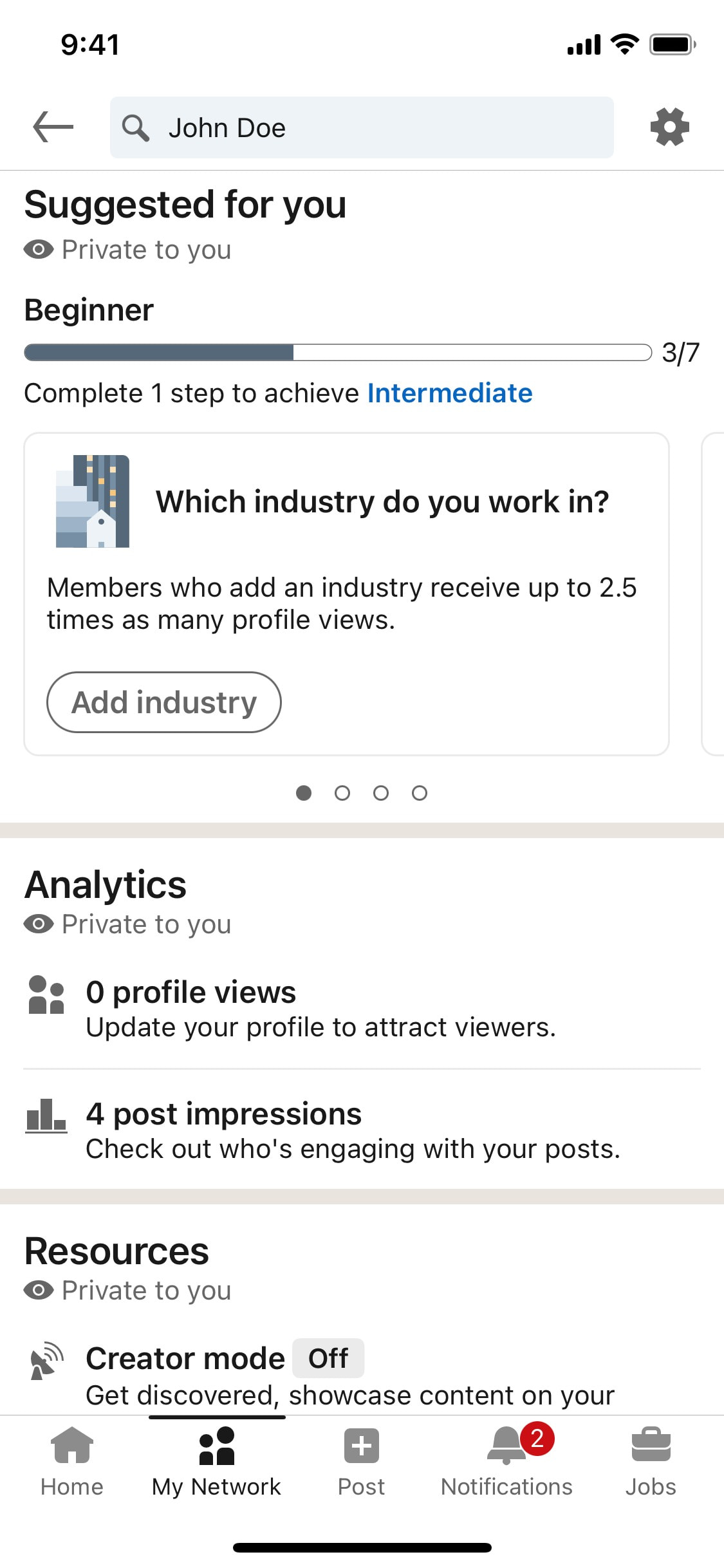 LinkedIn iOS screen 266
