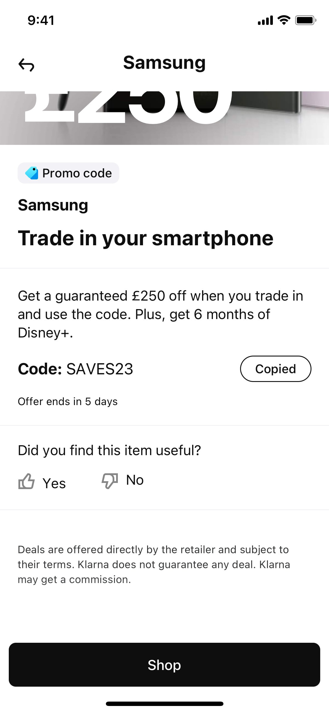 Klarna iOS screen 576