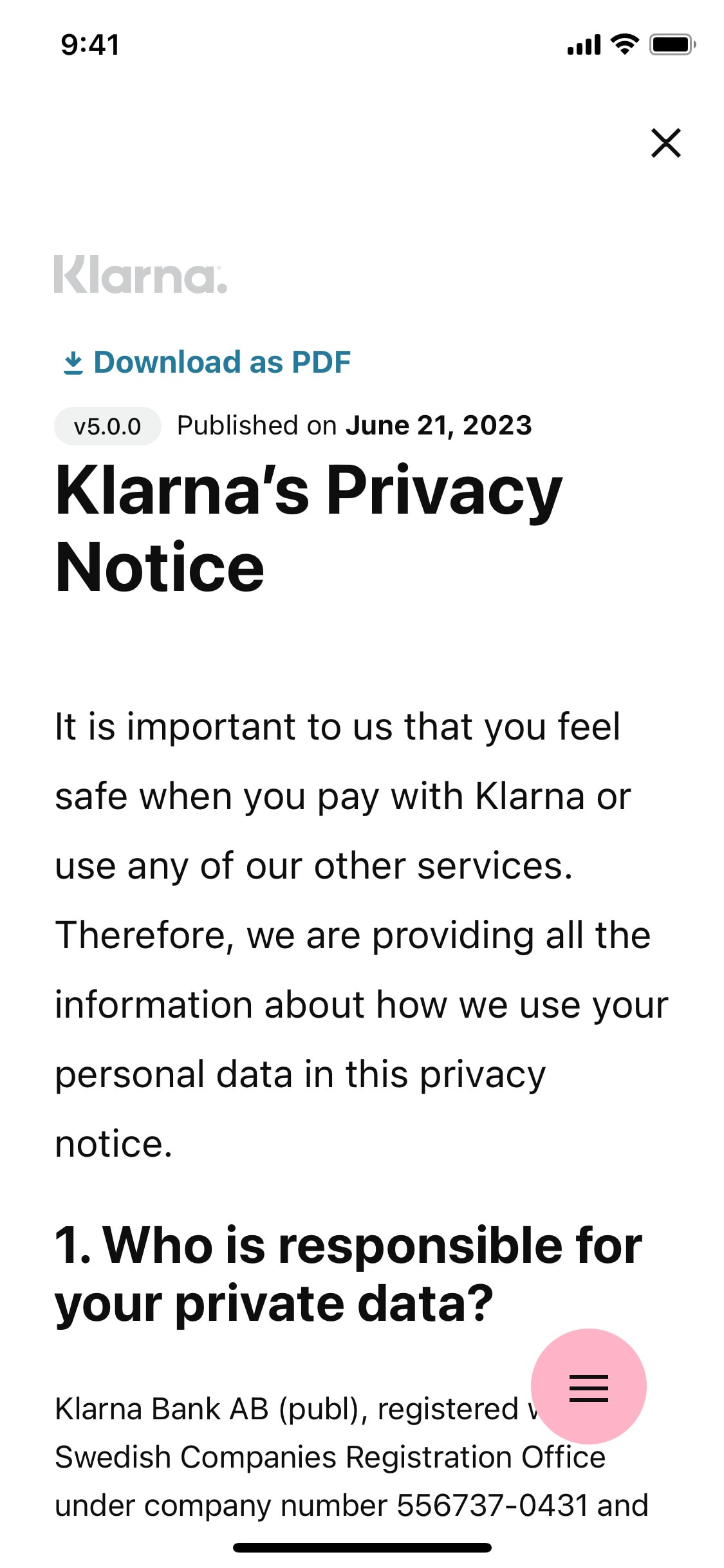 Klarna iOS screen 219