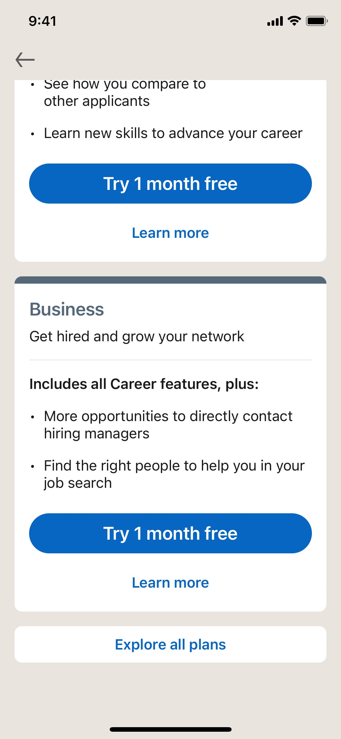 LinkedIn iOS screen 480