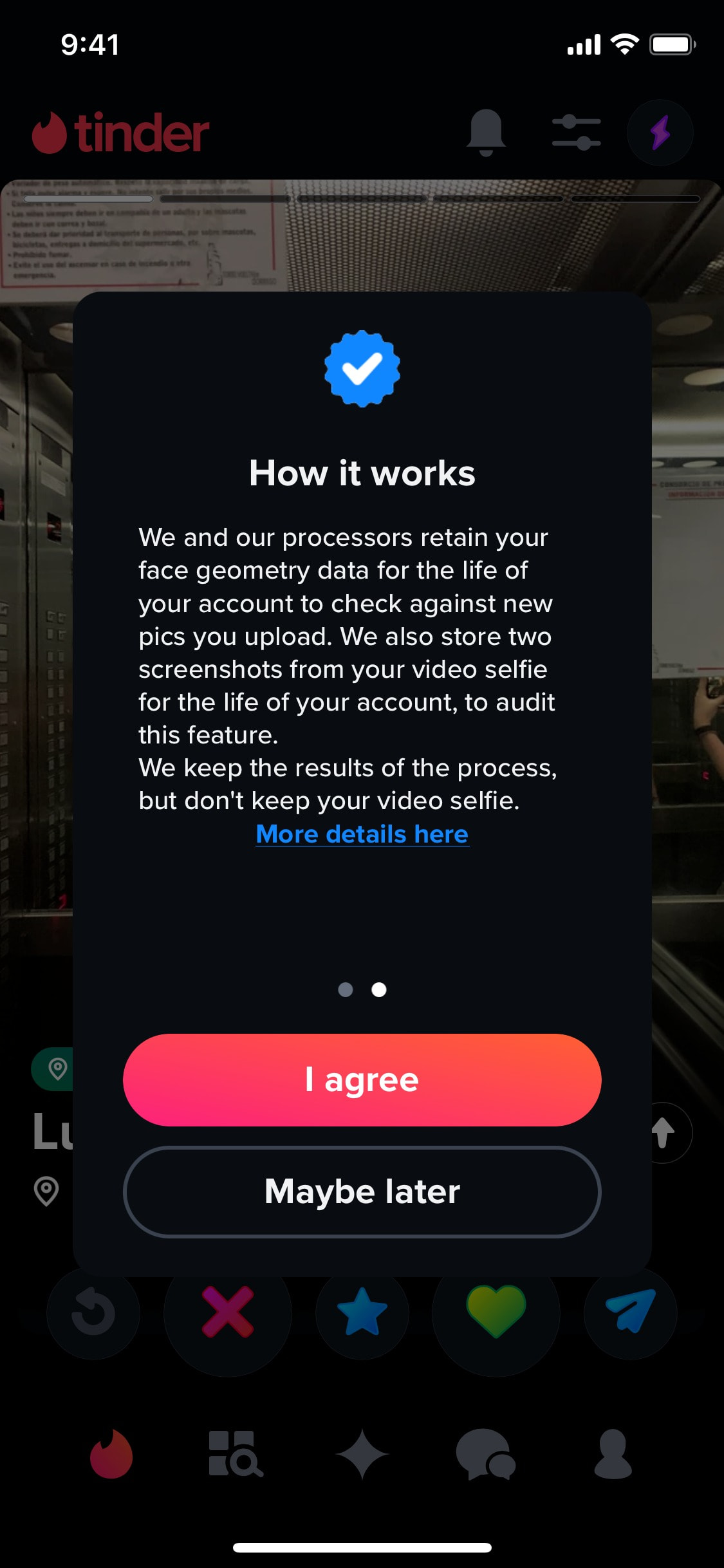 Tinder iOS screen 321