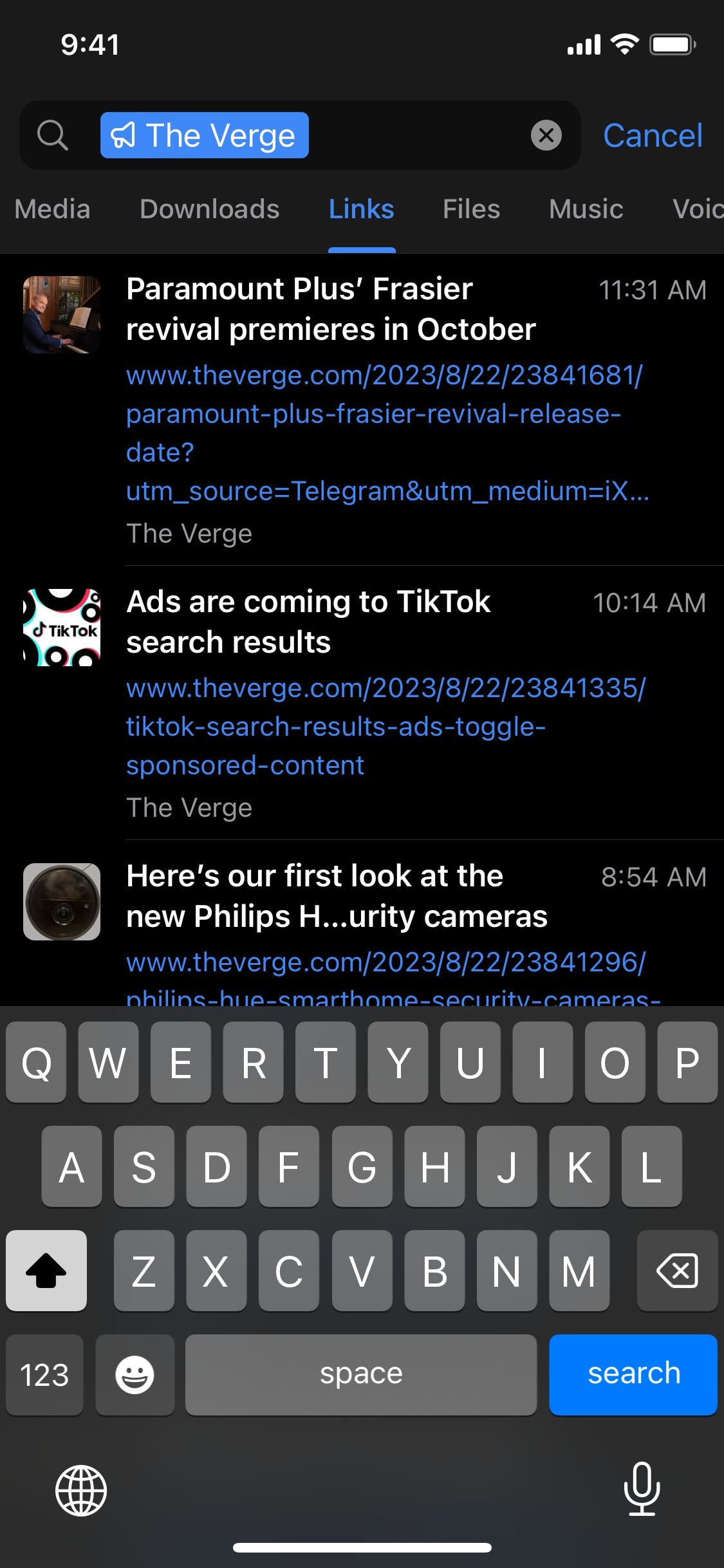 Telegram iOS screen 401