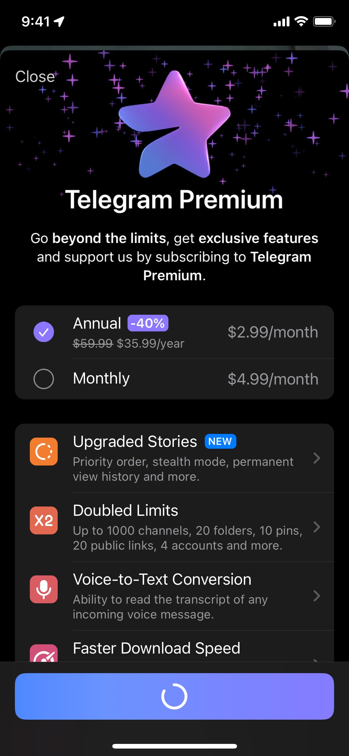 Telegram iOS screen 816