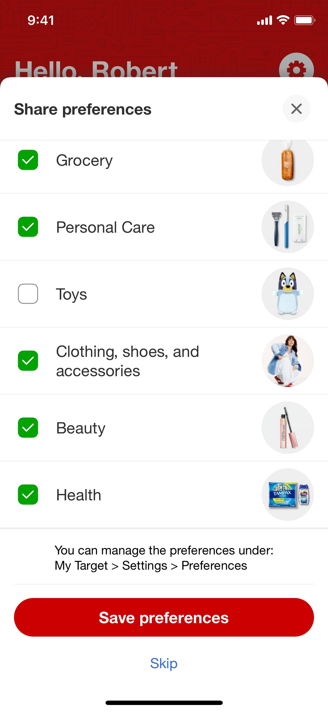 Target iOS screen 302