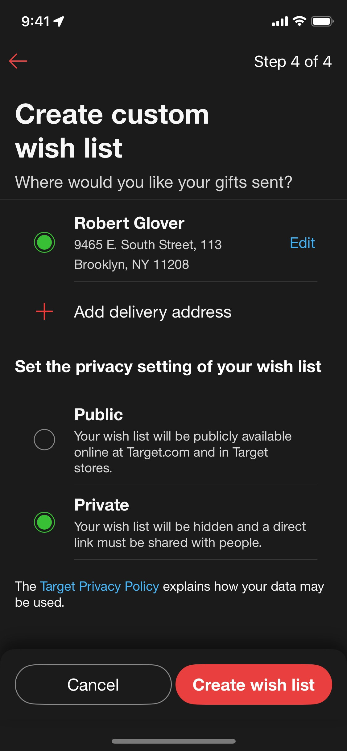 Target iOS screen 708