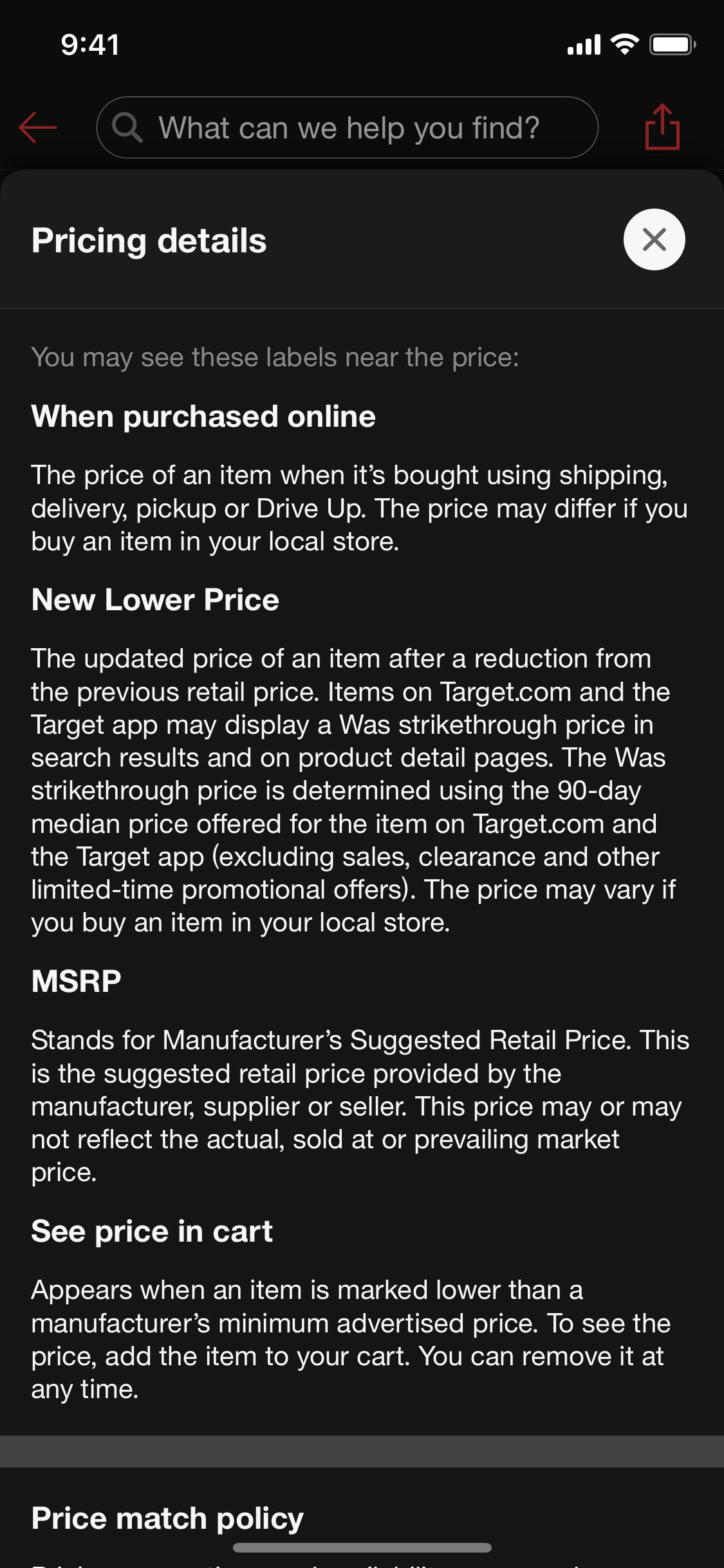 Target iOS screen 428