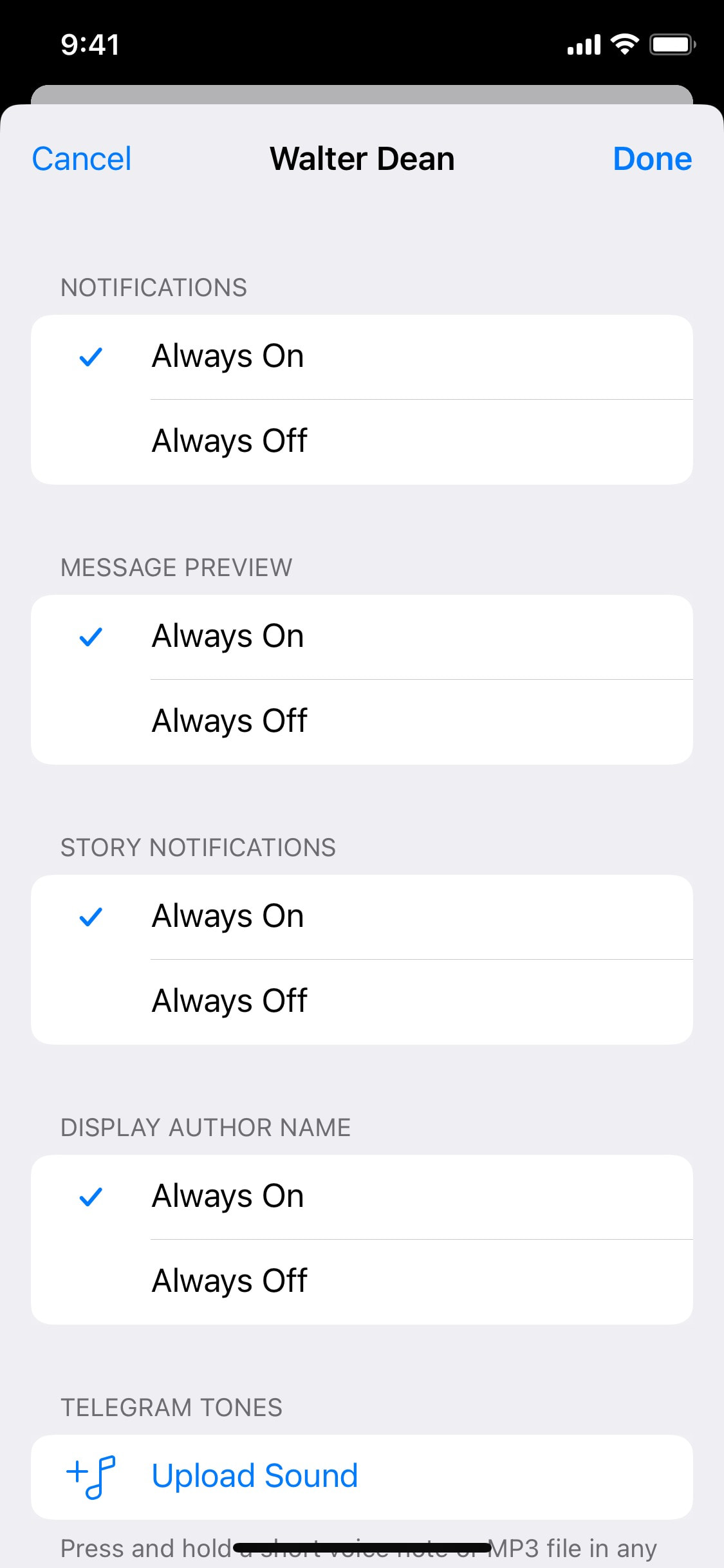 Telegram iOS screen 423