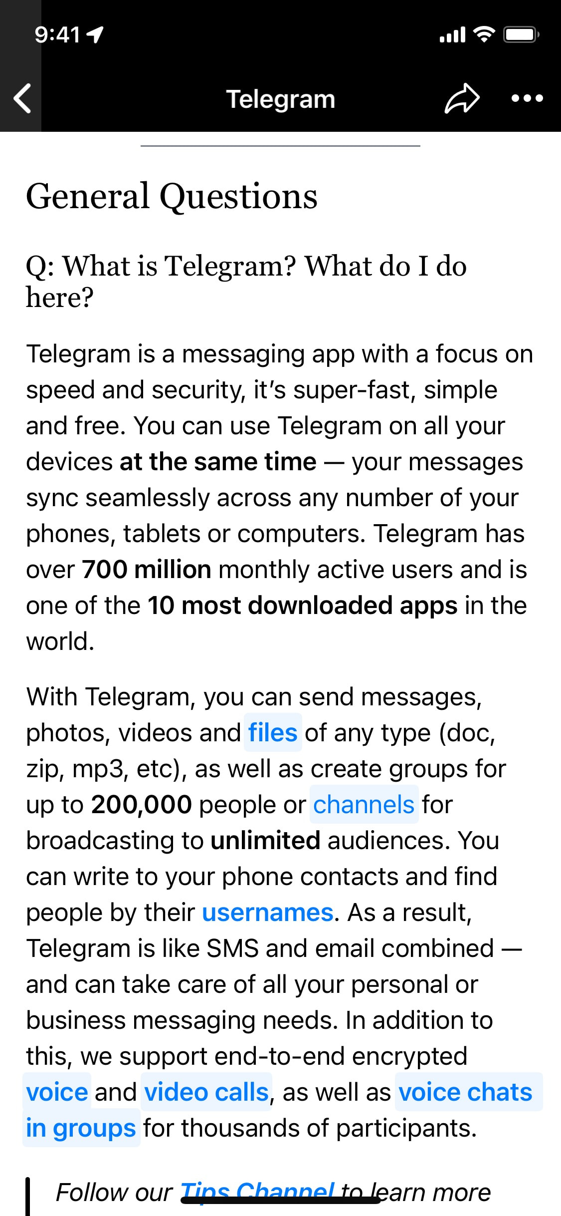 Telegram iOS screen 180