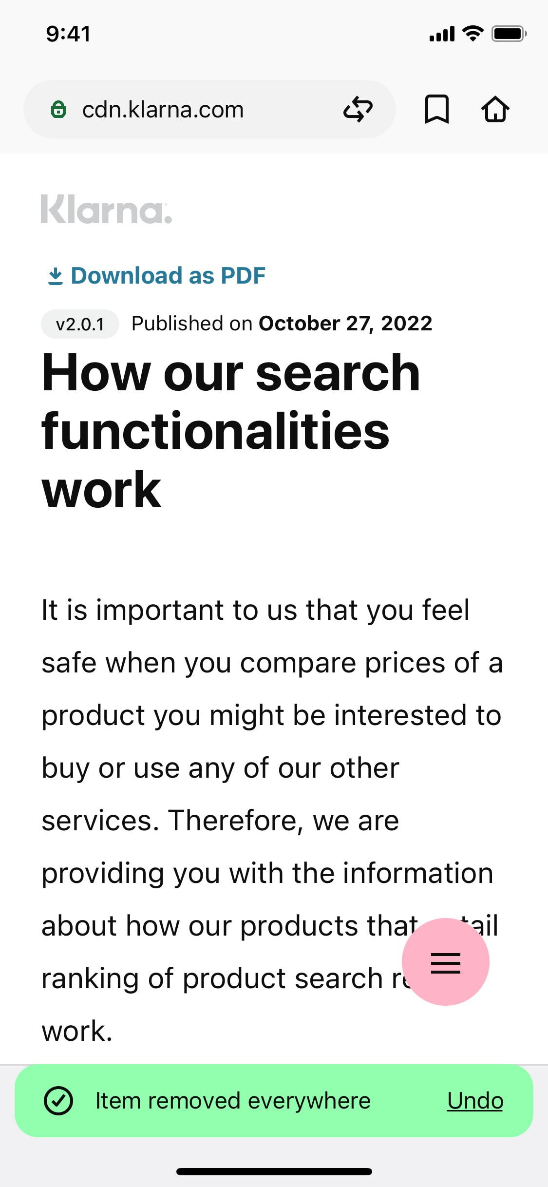 Klarna iOS screen 151