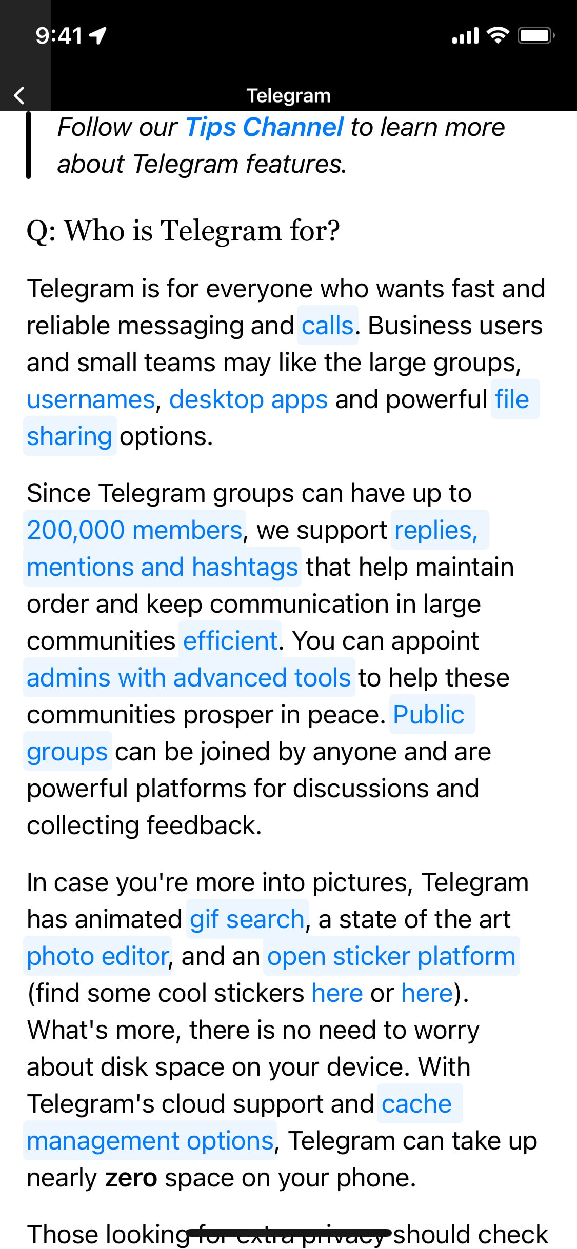 Telegram iOS screen 234
