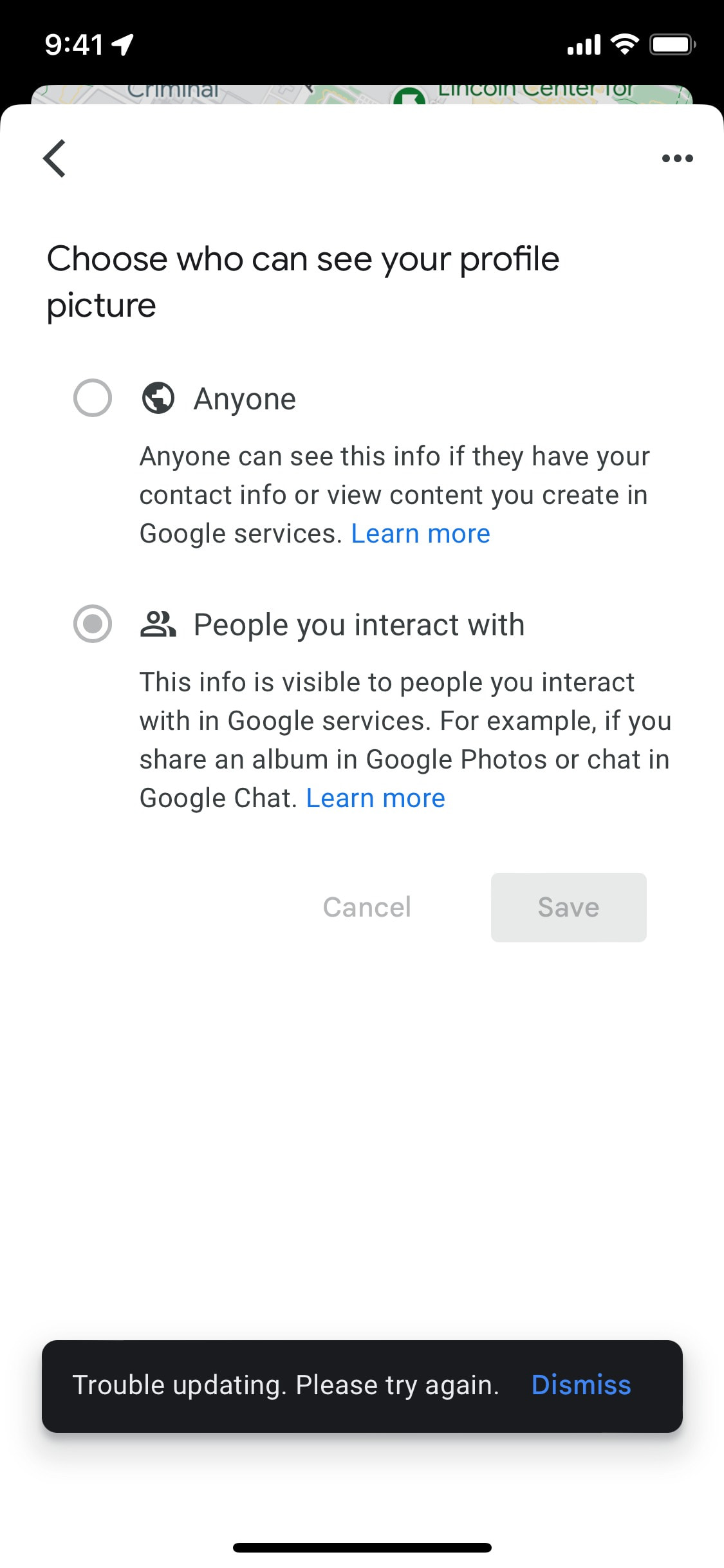 Google Maps iOS screen 585