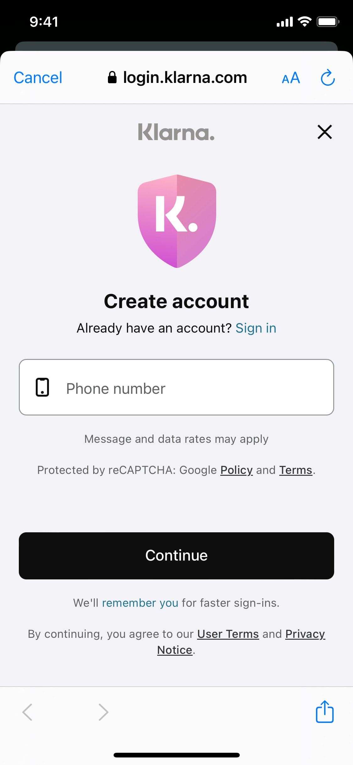 Klarna iOS screen 548