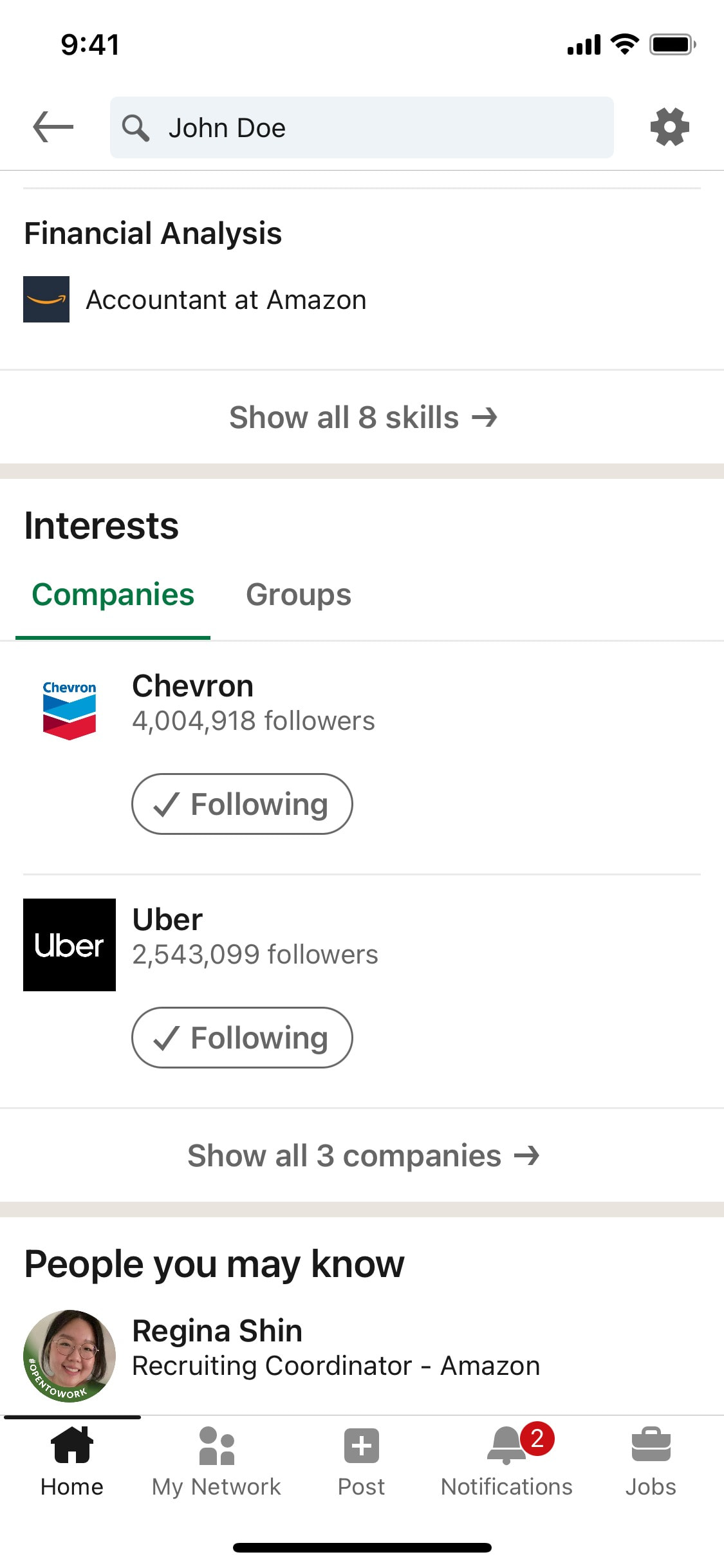 LinkedIn iOS screen 407