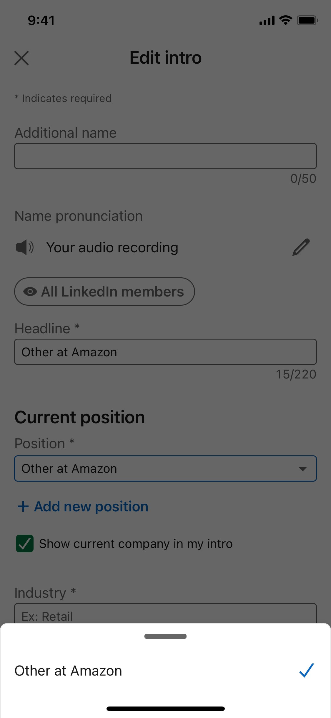 LinkedIn iOS screen 169