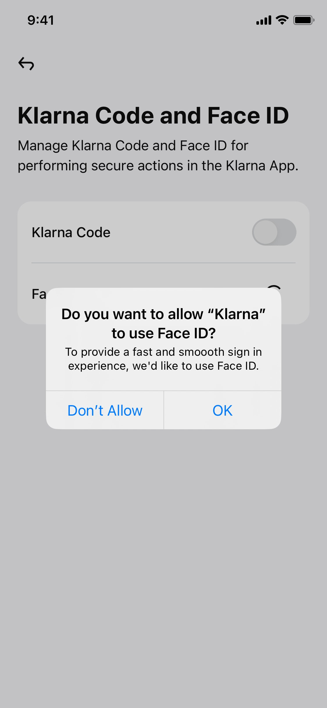Klarna iOS screen 410