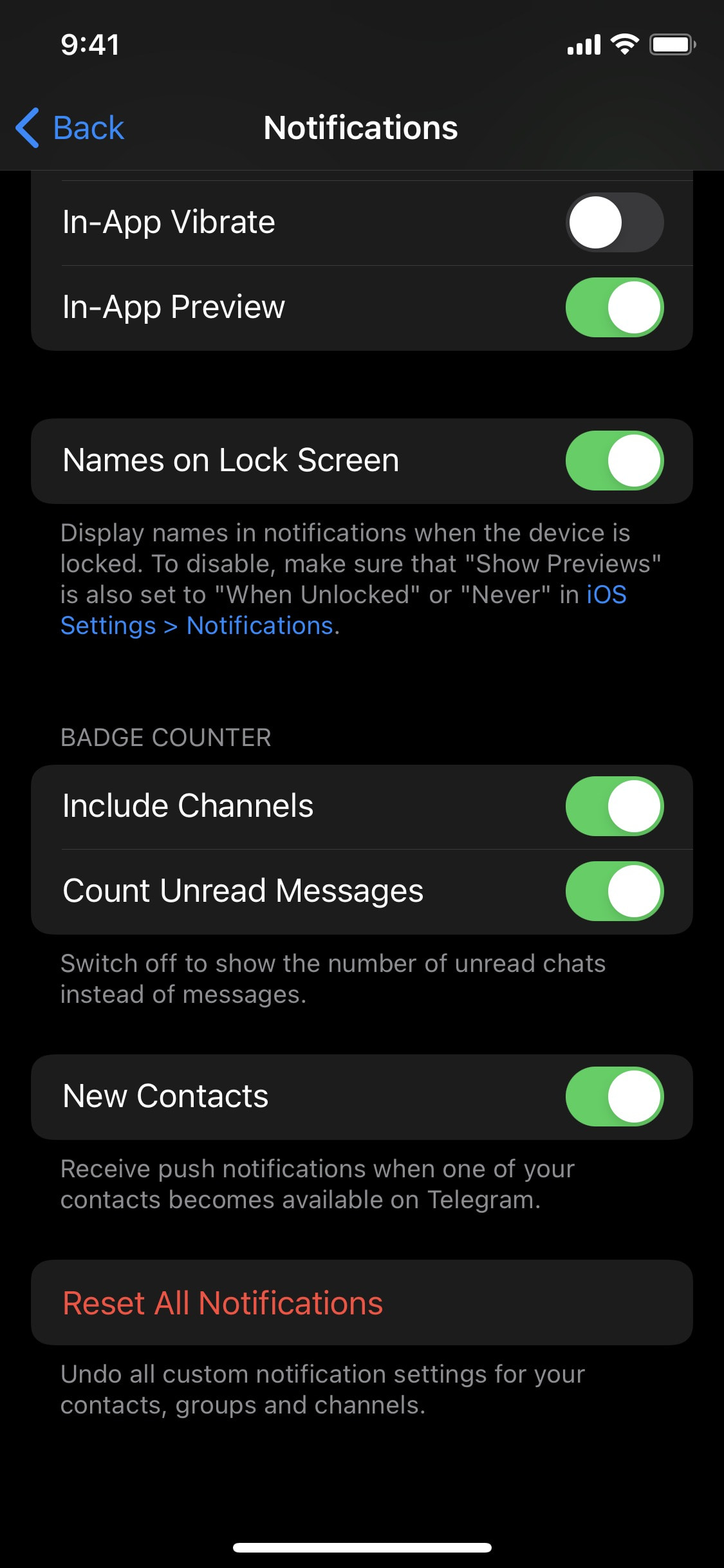 Telegram iOS screen 454