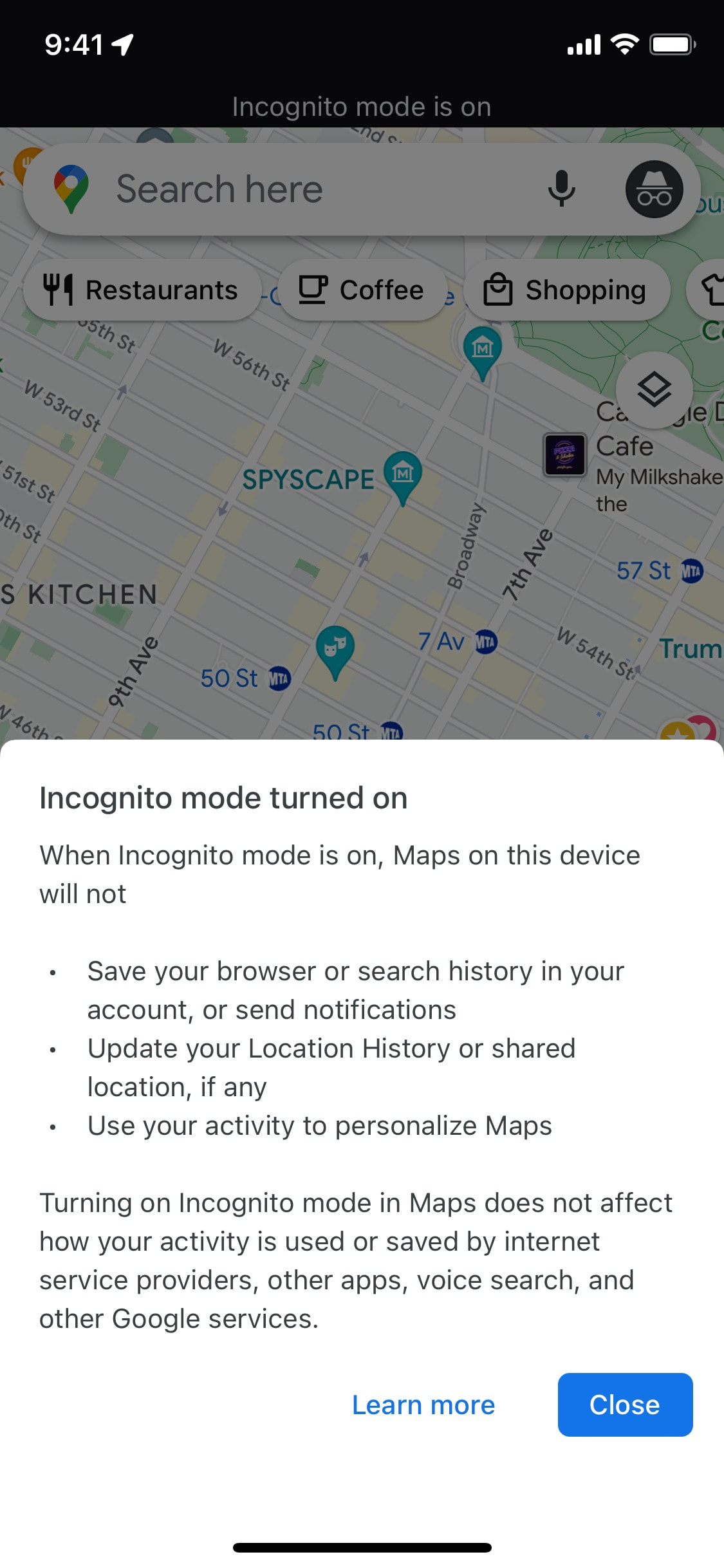 Google Maps iOS screen 142