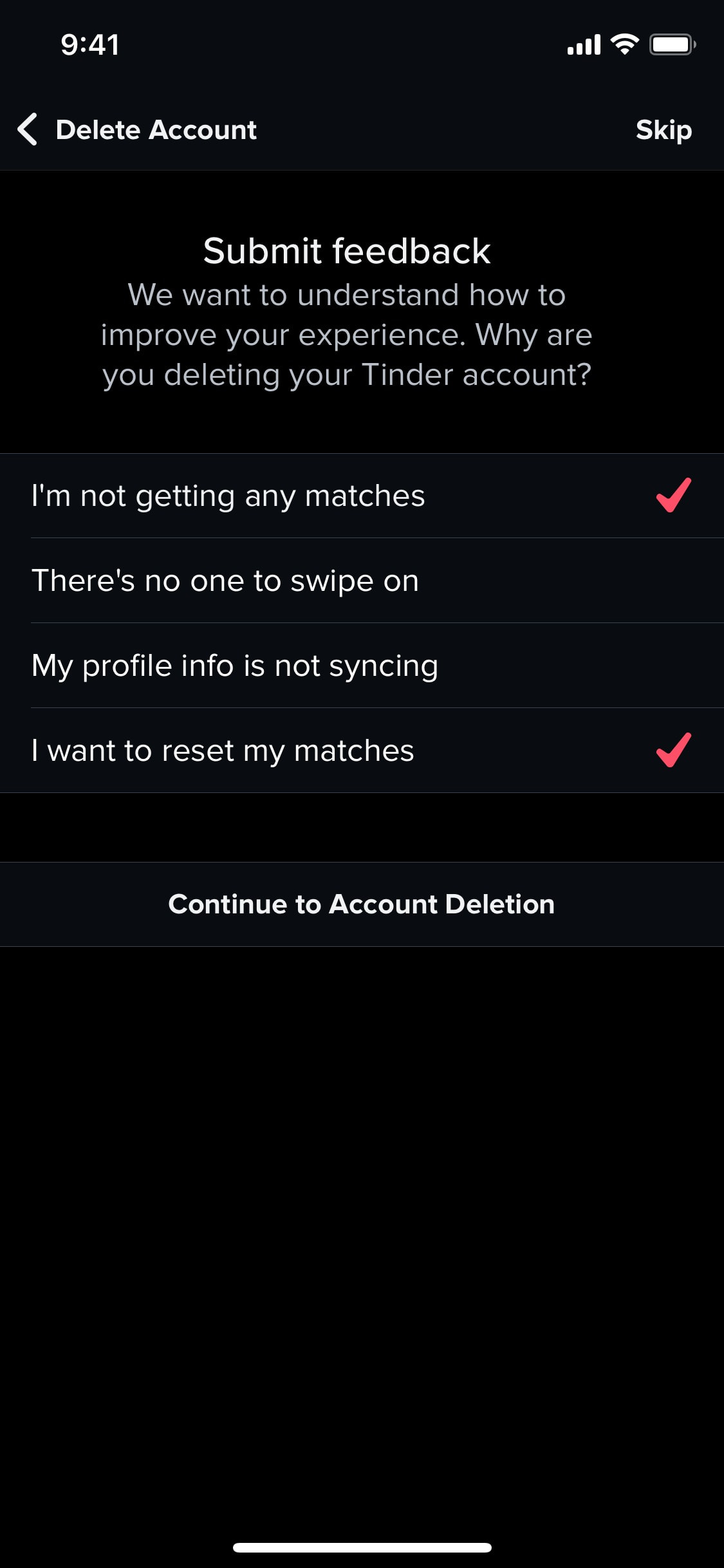 Tinder iOS screen 127