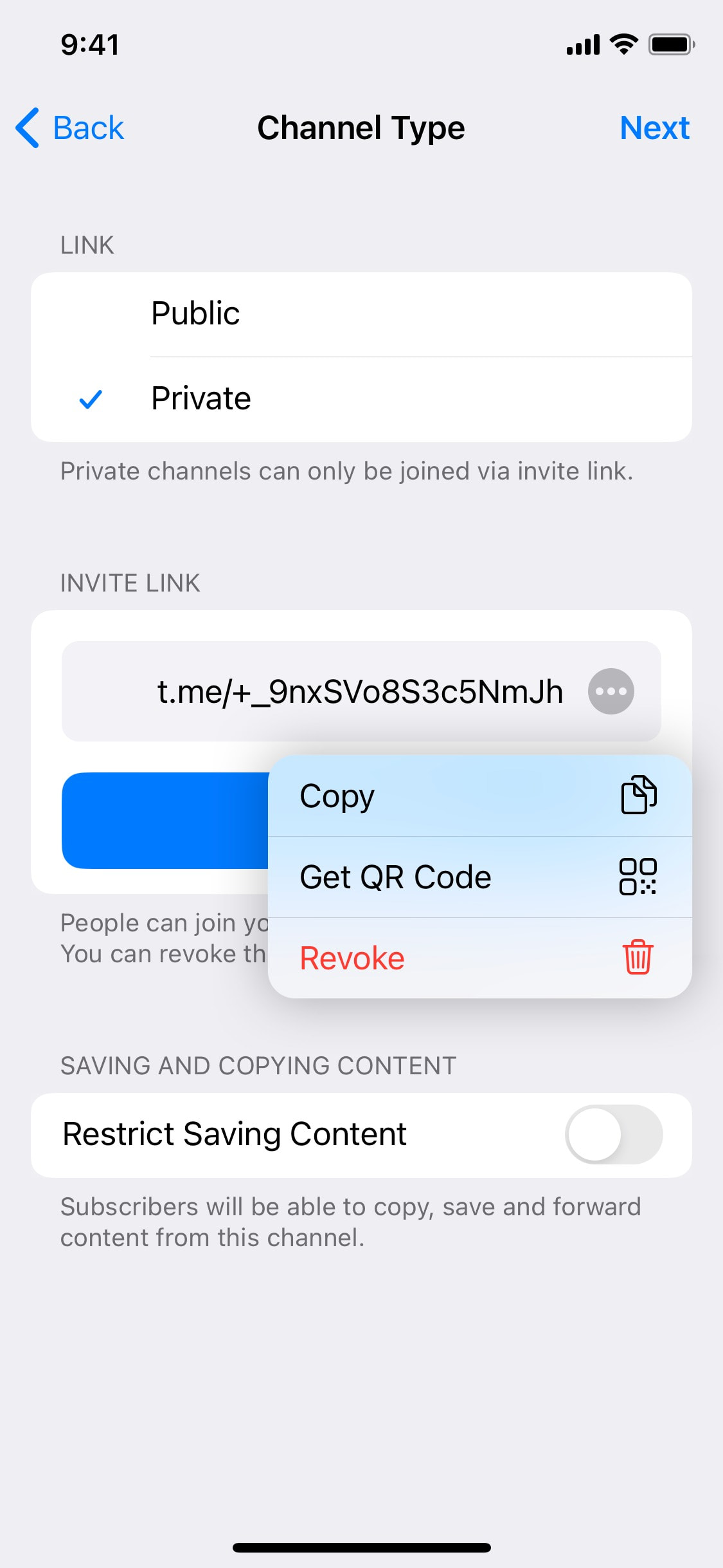 Telegram iOS screen 527