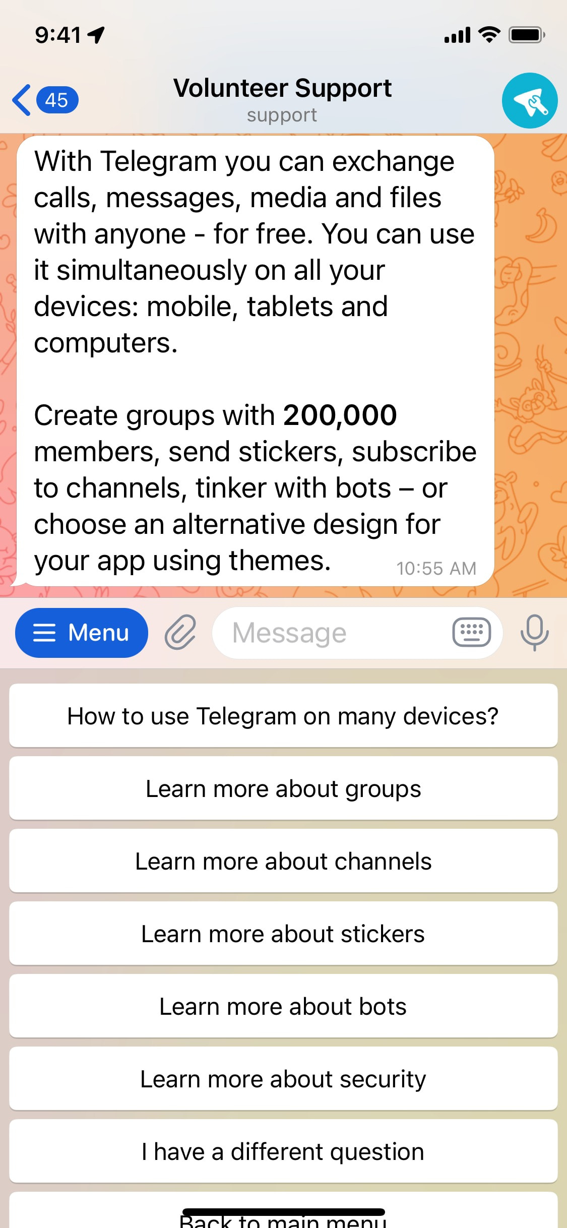 Telegram iOS screen 538